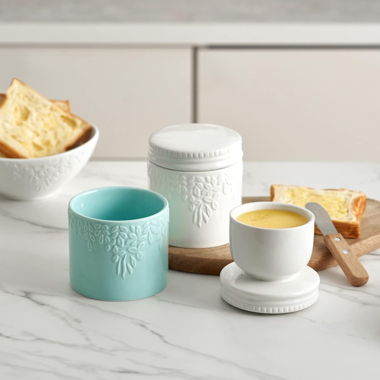 Crock de Mantequilla Toptier Hoja Azul 113g con Tapa