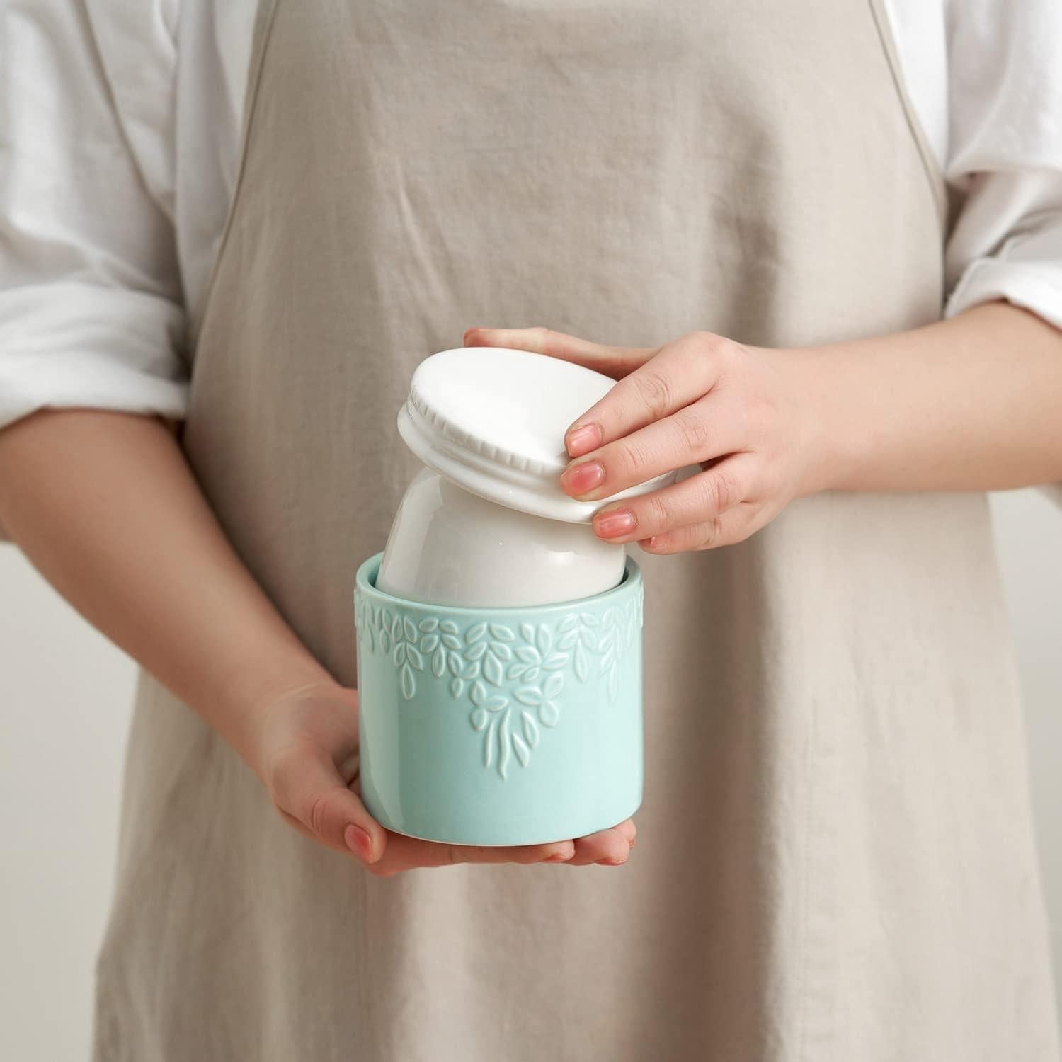 Crock de Mantequilla Toptier Hoja Azul 113g con Tapa