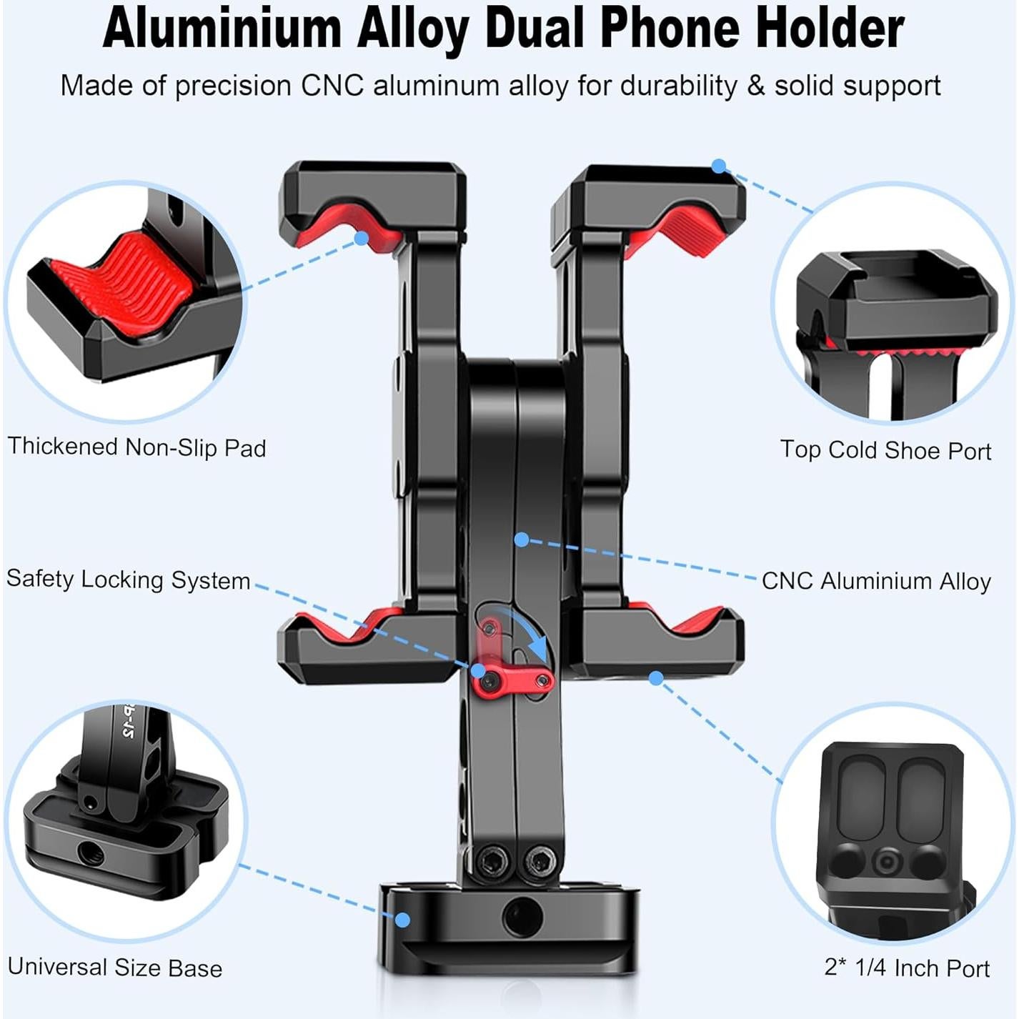 Soporte de trípode para teléfono Manbily SP-12, metal, dual 360°