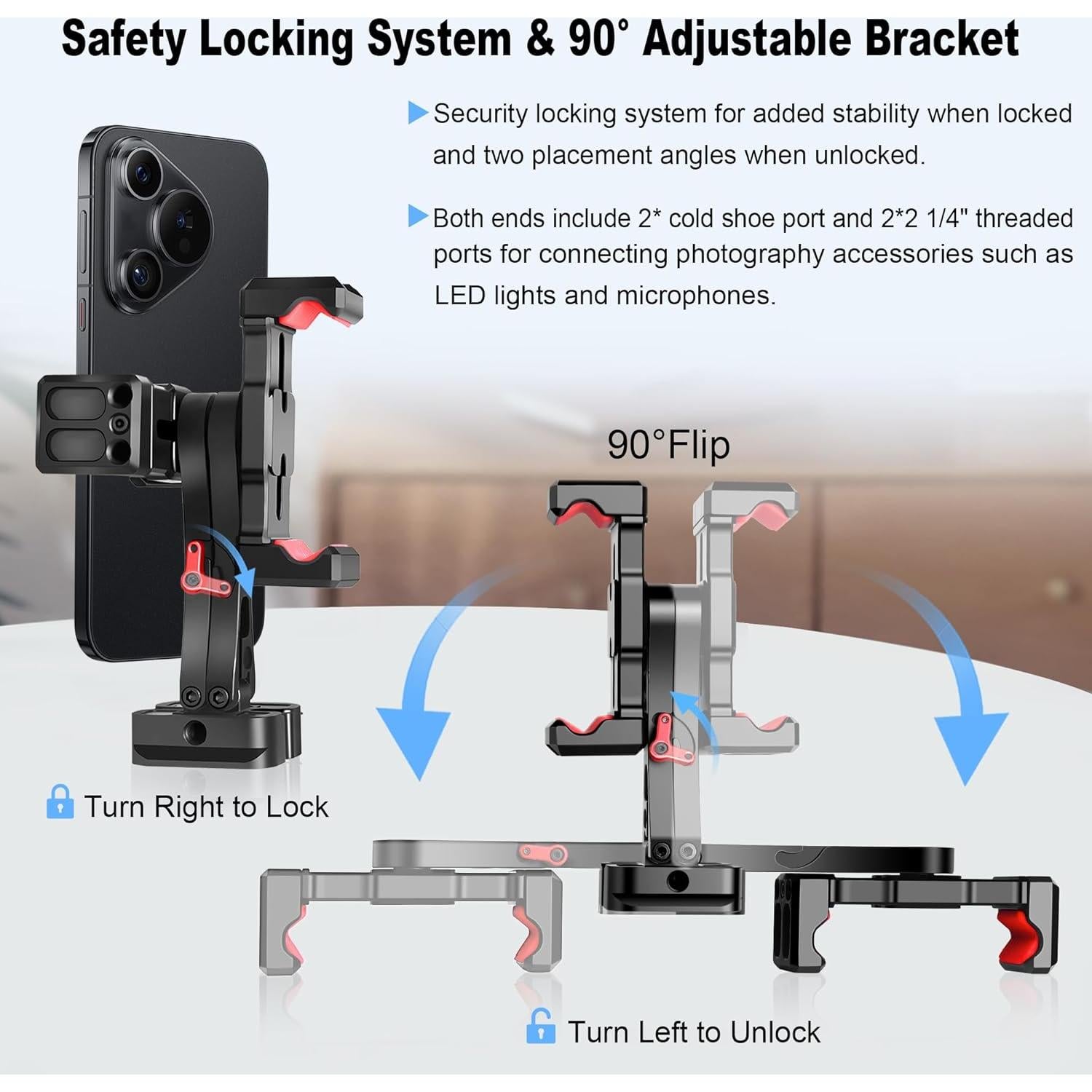 Soporte de trípode para teléfono Manbily SP-12, metal, dual 360°