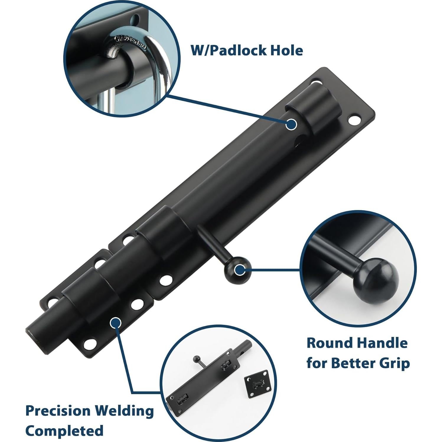 Pestillo deslizante Alise 6" acero inoxidable negro mate