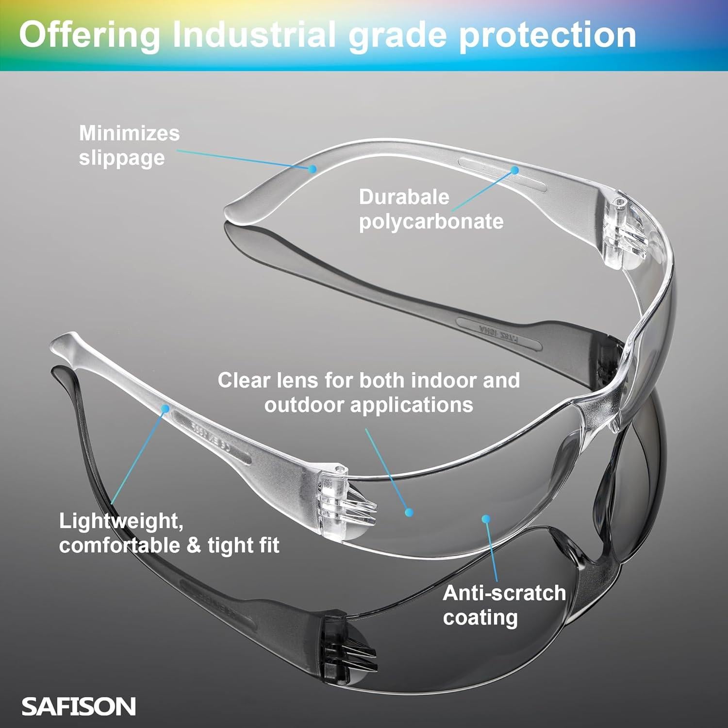 Gafas de Seguridad Claras SAFISON - 28 Paquetes, Policarbonato
