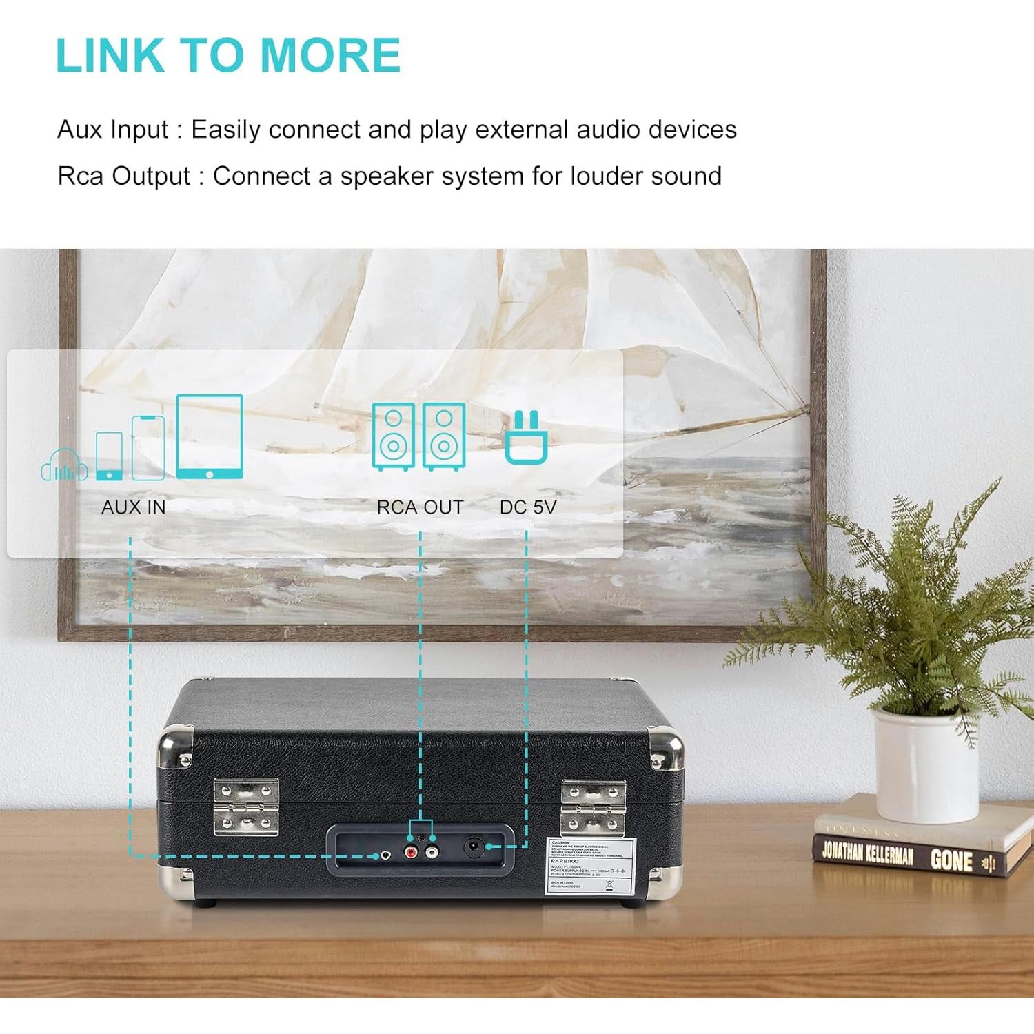 Reproductor de Vinilo Portátil PAREIKO T316 Bluetooth 3 Velocidades