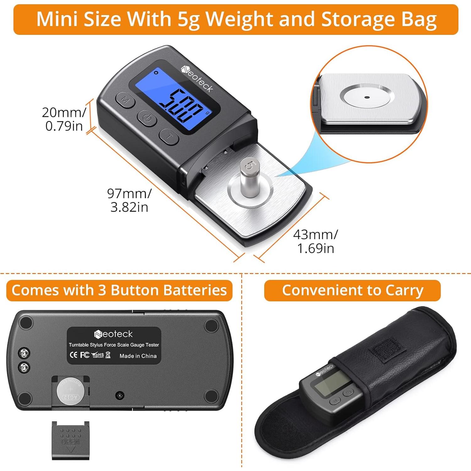 Medidor de Fuerza de Estiló Digital Neoteck 0.01g-5g con Funda