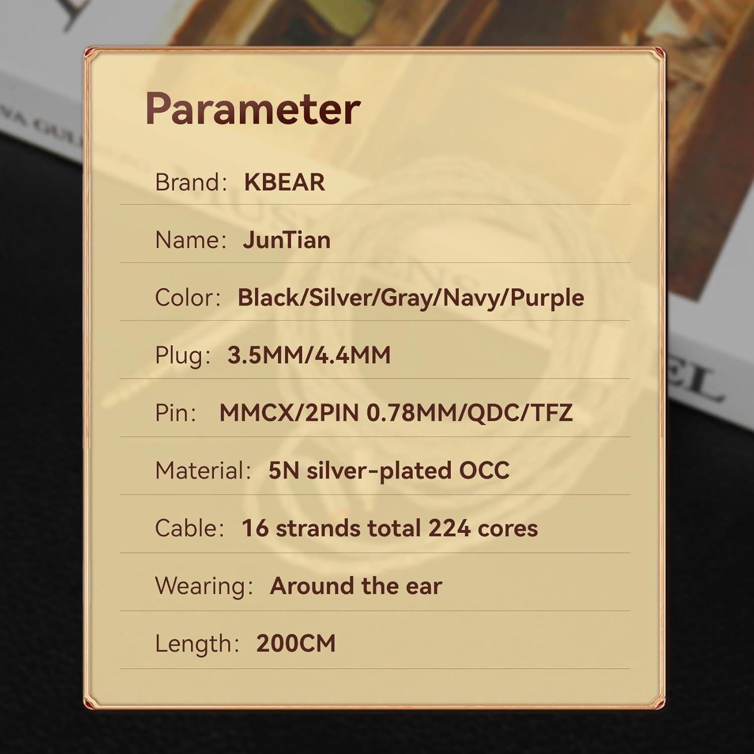 Cable IEM KBEAR ST24 Plus 2m 16 Núcleos Cobre Plateado 2PIN-3.5mm