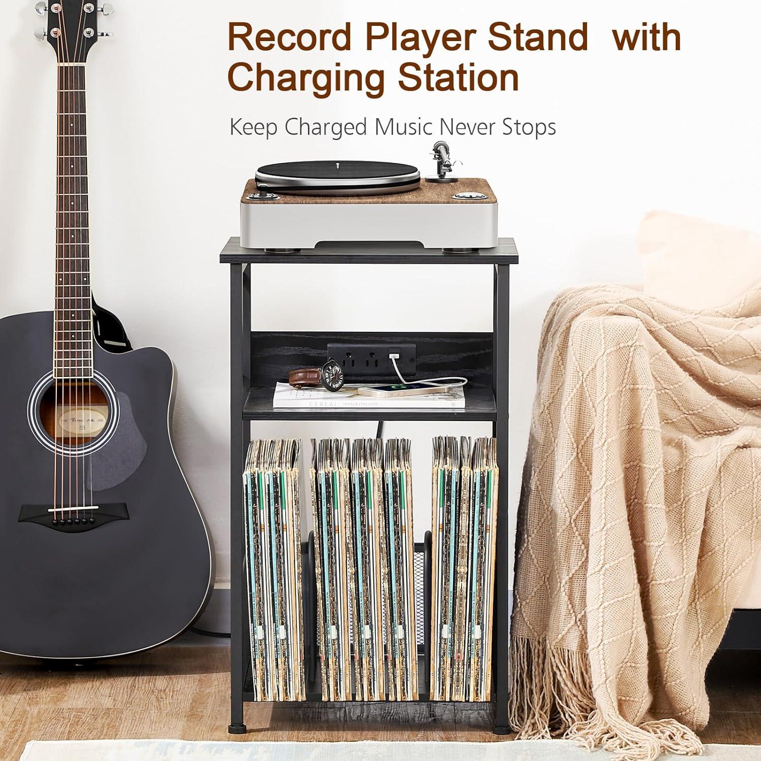 Soporte para Tocadiscos AMHANCIBLE HETCD01 Negro con Estación de Carga