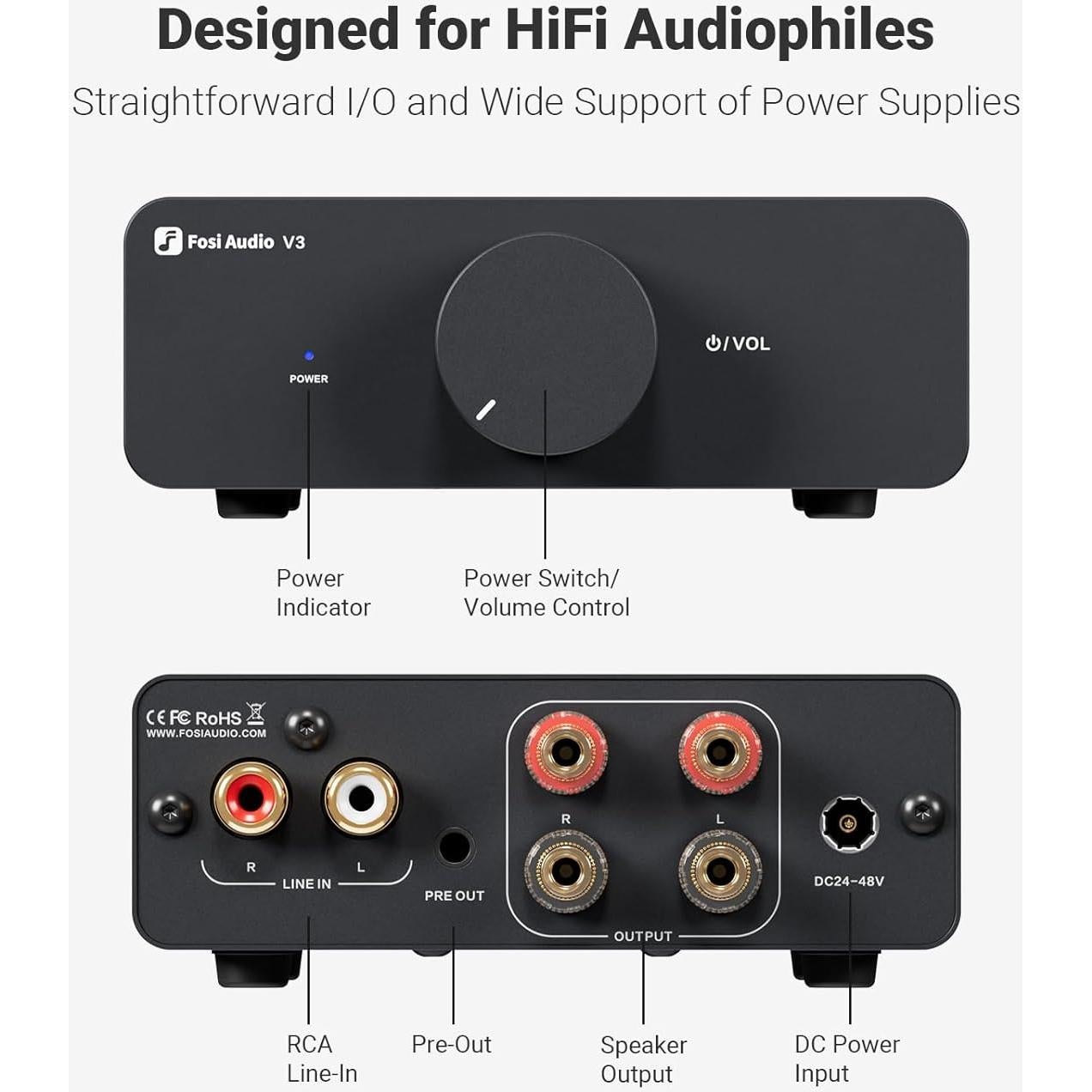 Amplificador Estéreo Fosi Audio V3 600W 2 Canales Clase D