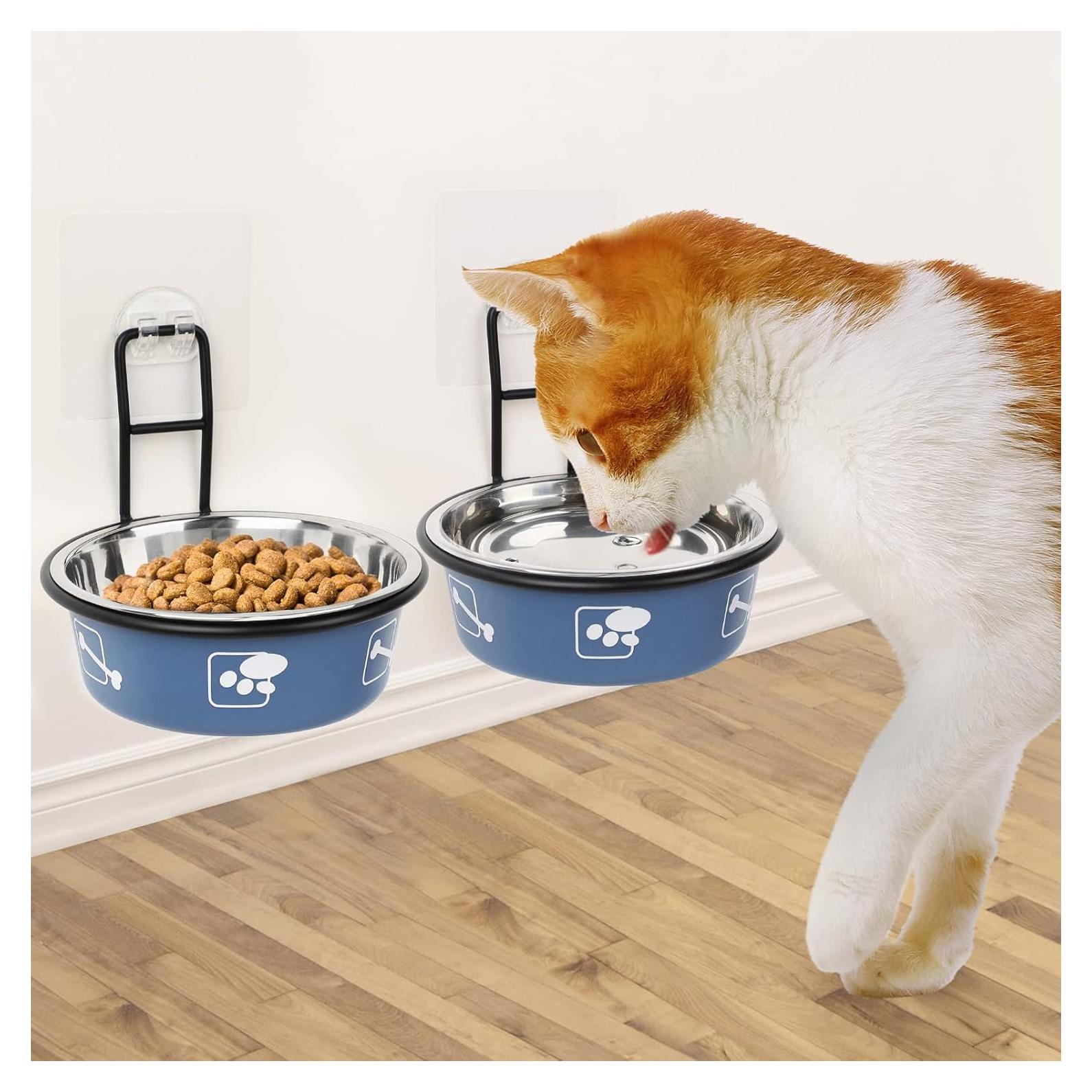 Comedero Elevado para Gatos Torlam, Acero Inoxidable, Antideslizante, Azul