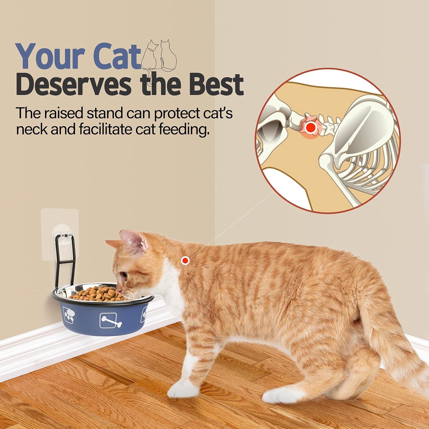 Comedero Elevado para Gatos Torlam, Acero Inoxidable, Antideslizante, Azul