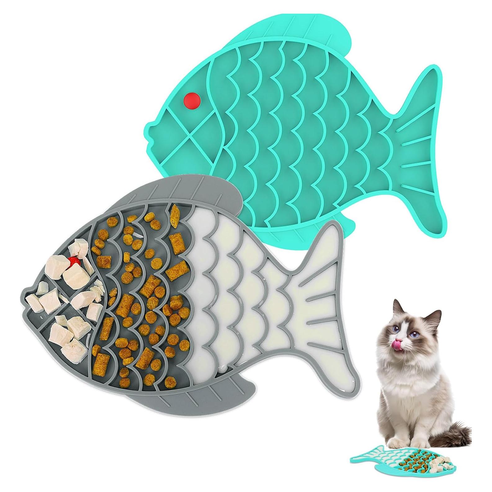 2 Comederos Lentos para Gatos Tekcoo, Silicona Antideslizante