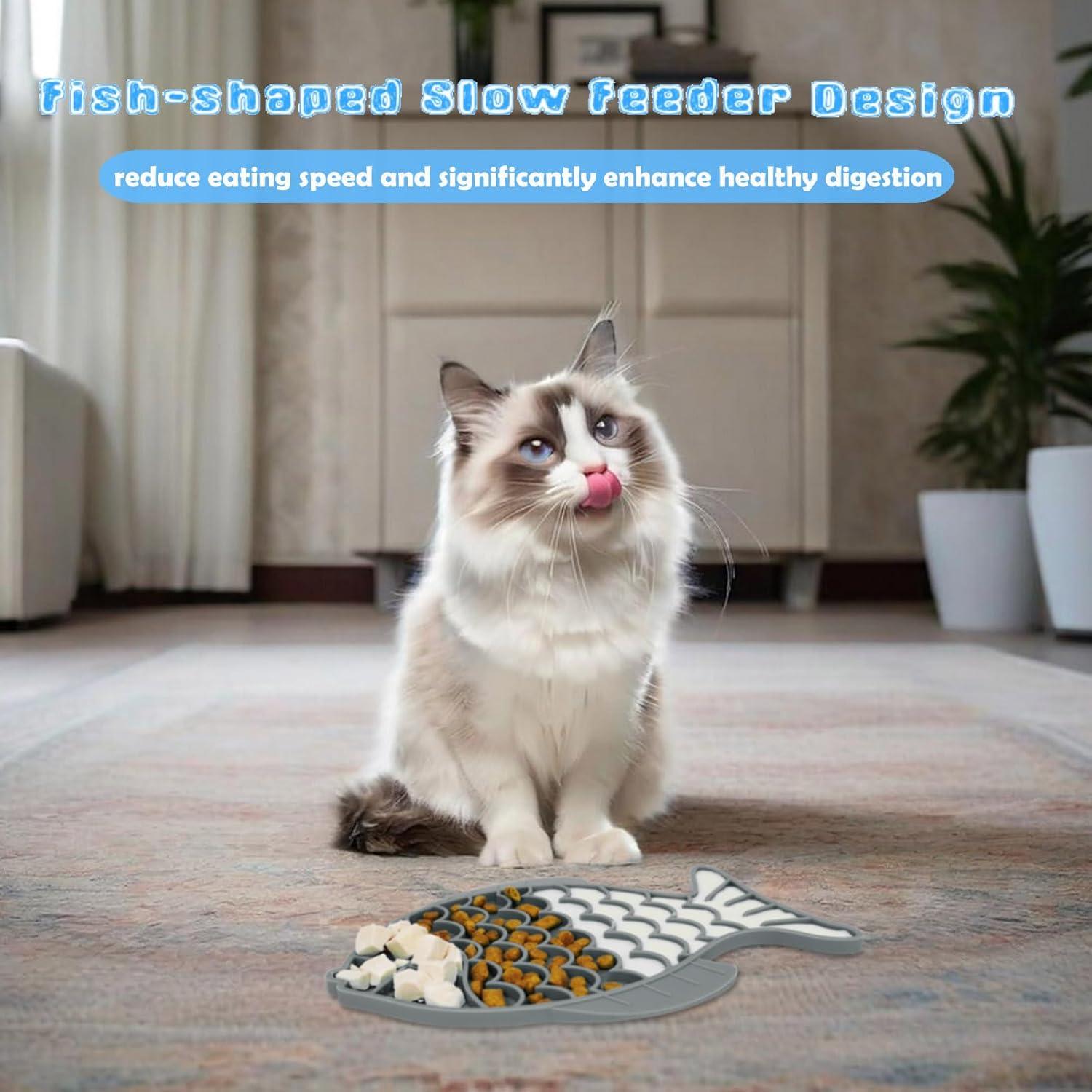 2 Comederos Lentos para Gatos Tekcoo, Silicona Antideslizante