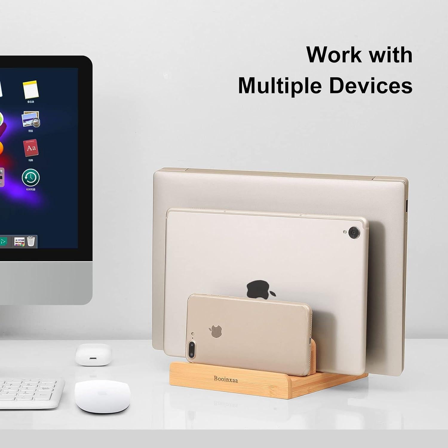 Soporte de Laptop Ajustable Booinxaa Madera Natural 1.50-3.05 cm