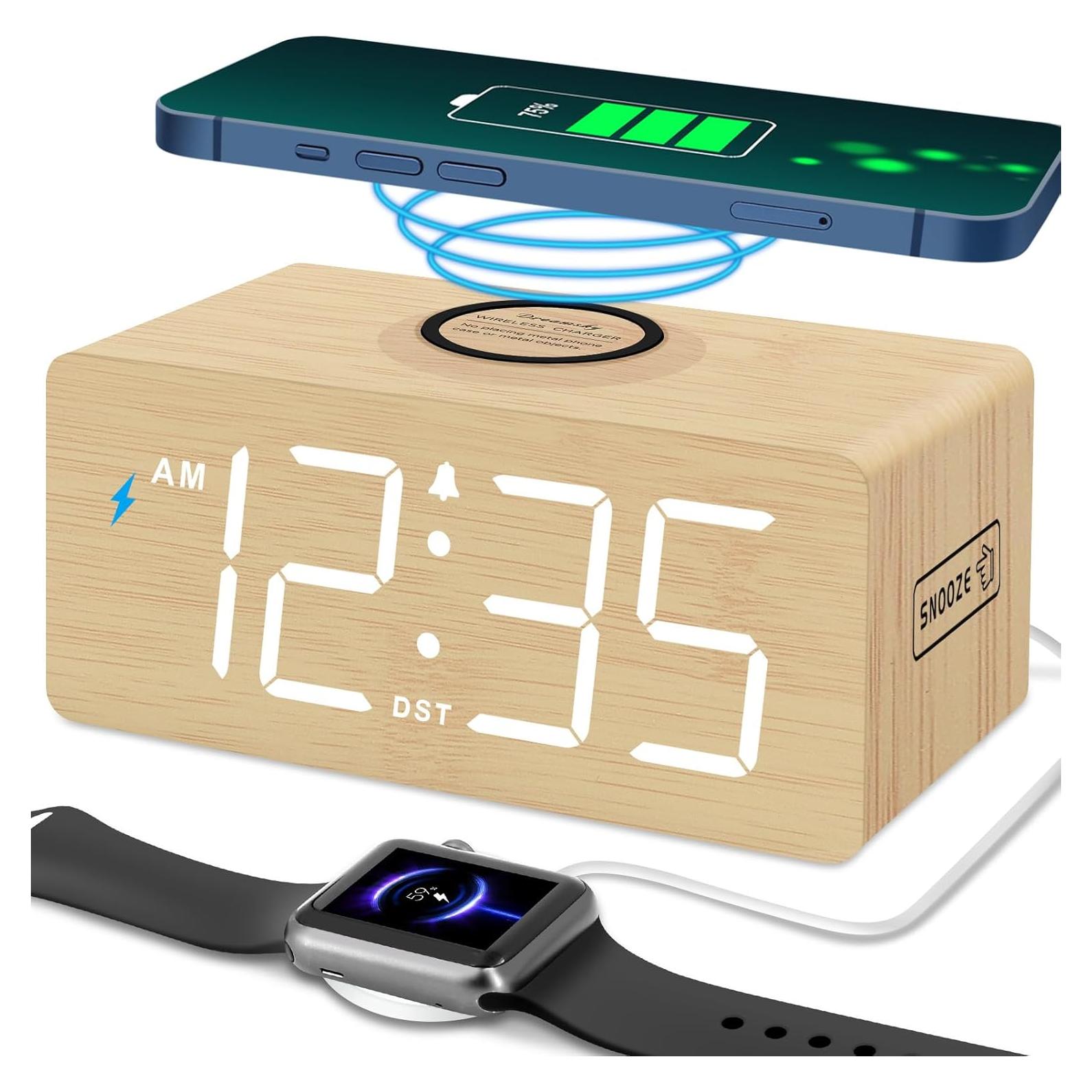Reloj Despertador Digital DreamSky de Madera con Carga Inalámbrica