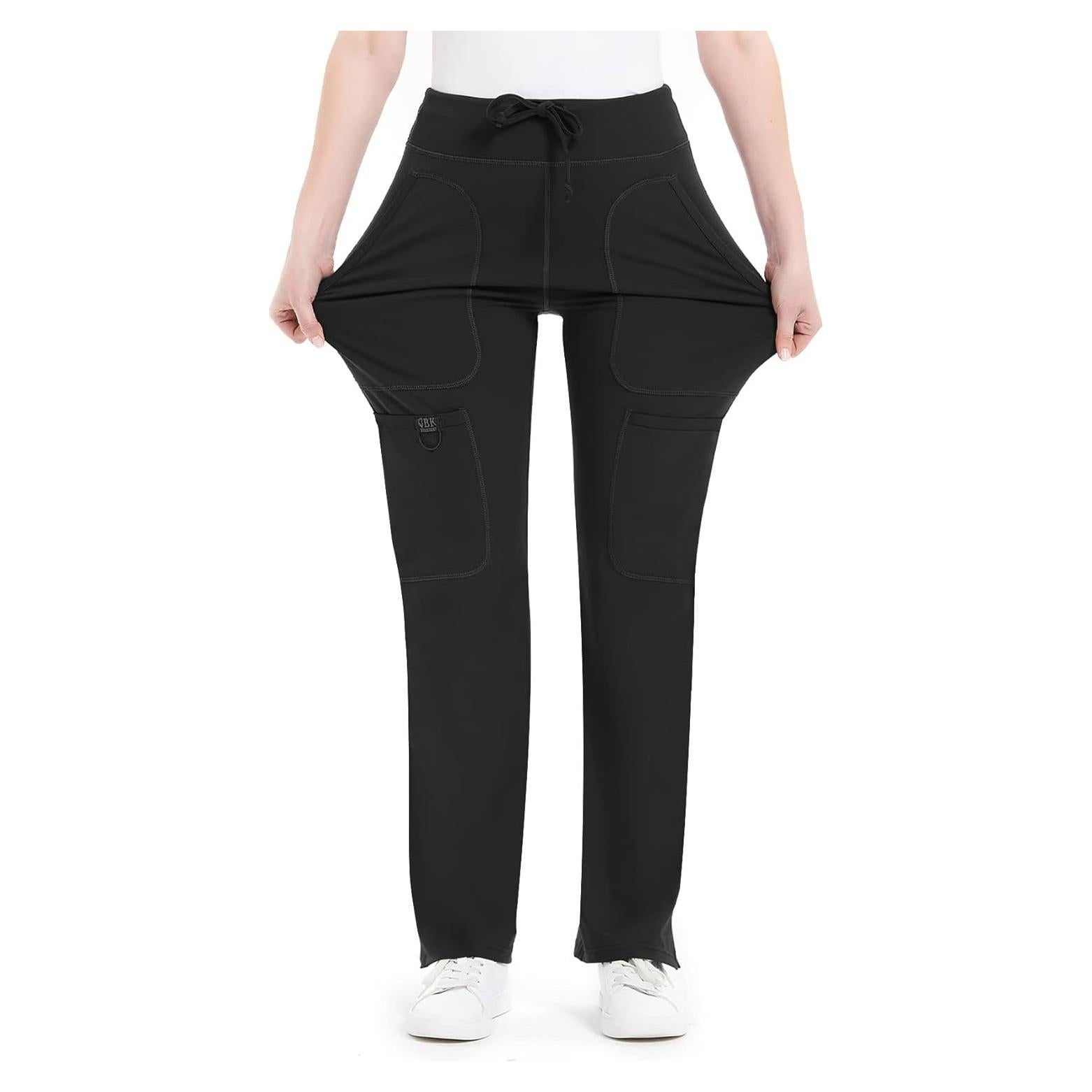 Pantalones de Scrub de Yoga QBK para Mujeres - Cintura Media, Negro