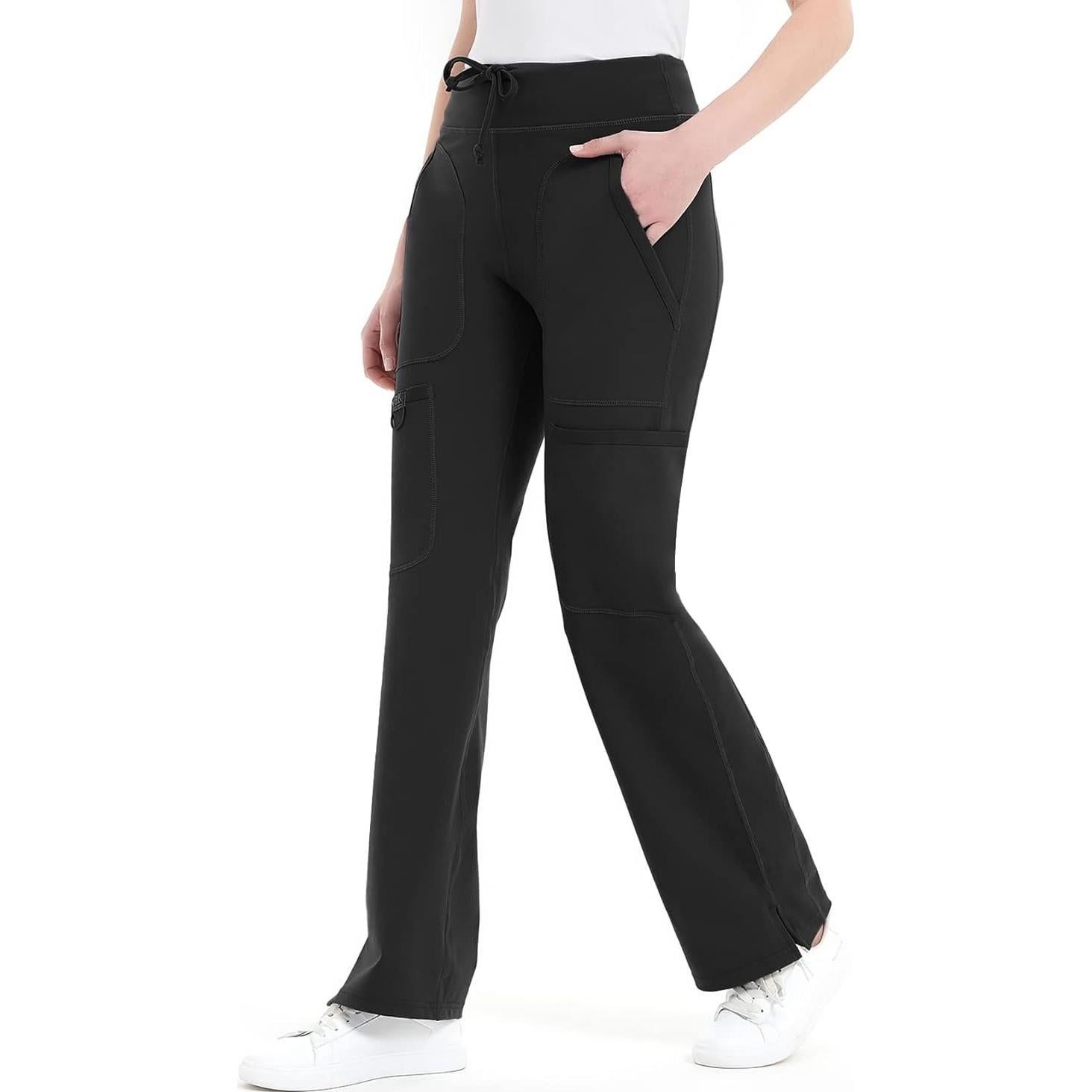Pantalones de Scrub de Yoga QBK para Mujeres - Cintura Media, Negro