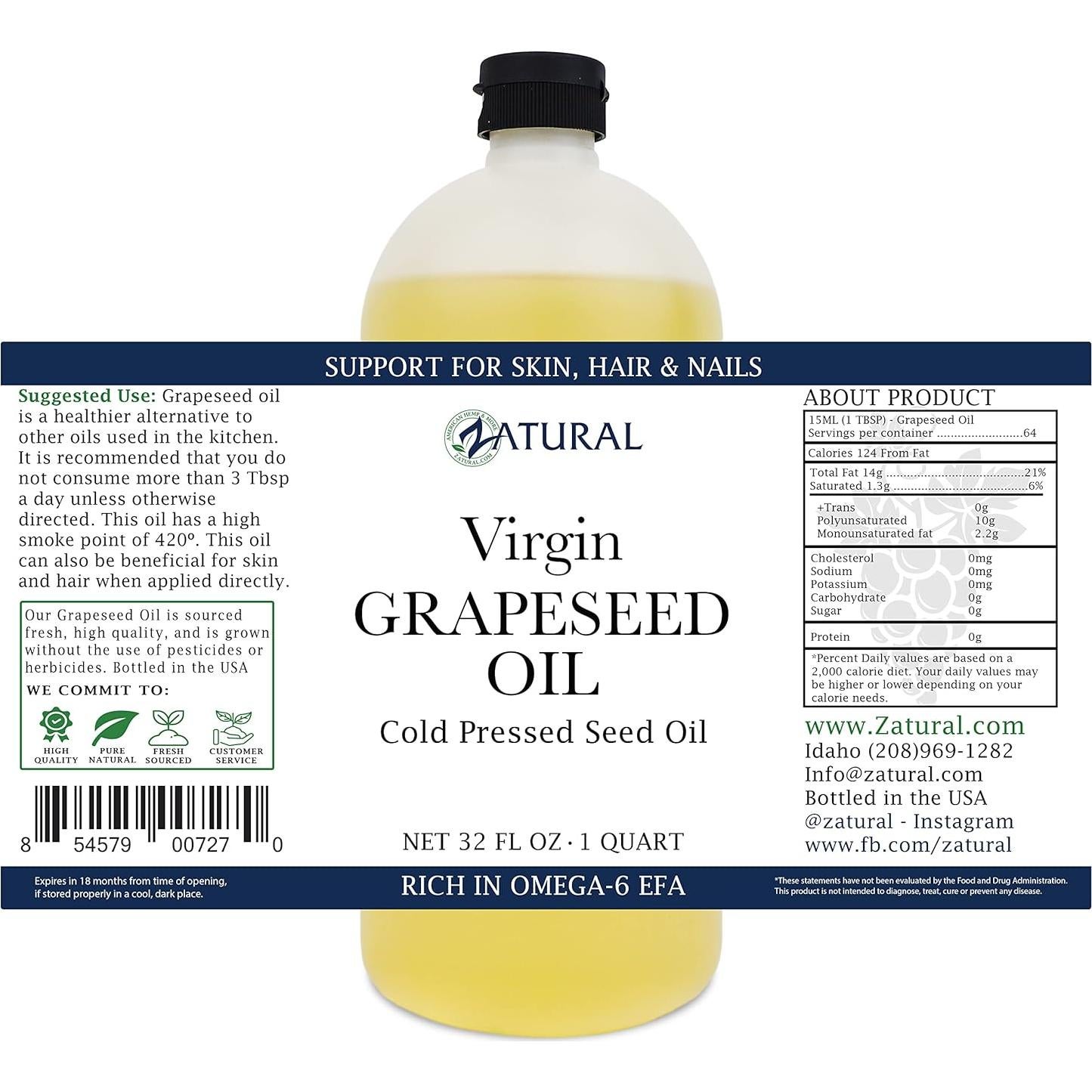 Aceite de Semilla de Uva NakedOil 946ml Prensado en Frío Virgen