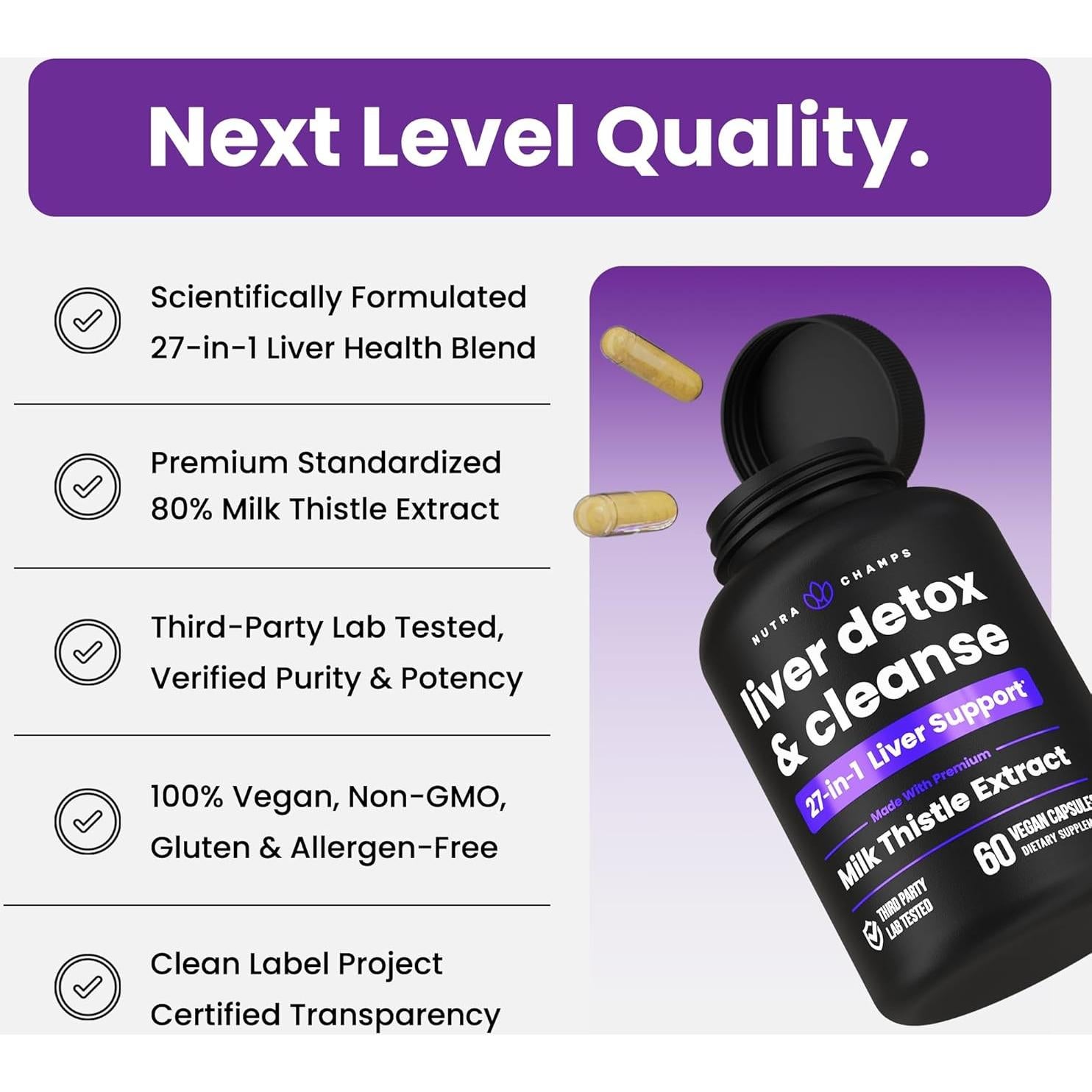 Suplemento Detox Hepático NutraChamps 60 Cápsulas