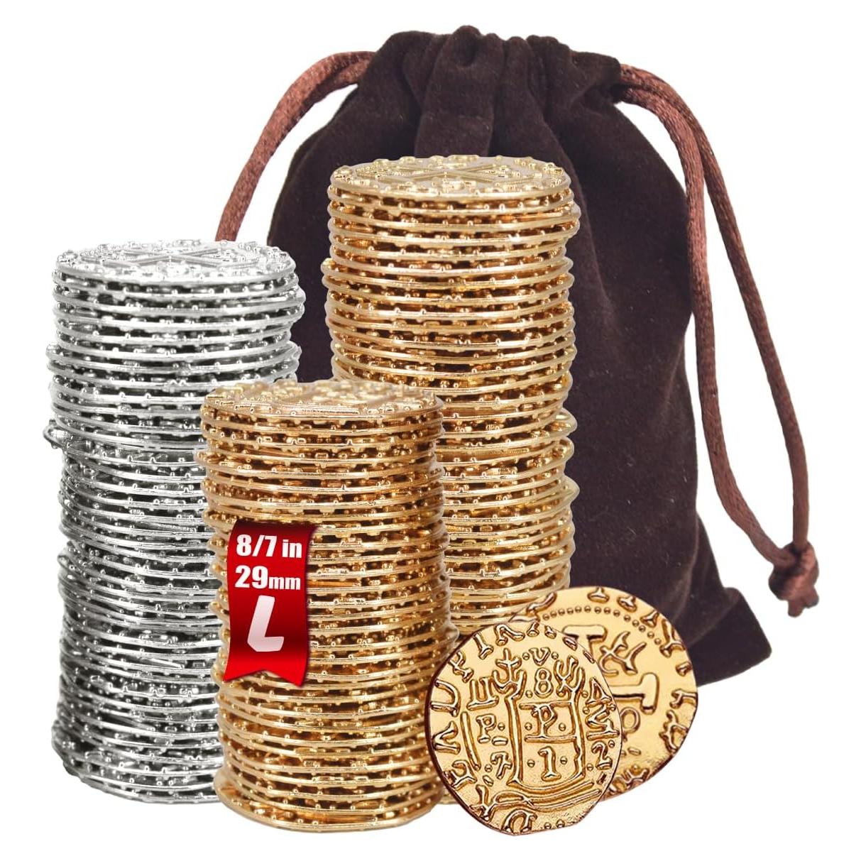 Juego de Monedas Piratas de Metal QPCOS - 102 Pcs Oro y Plata