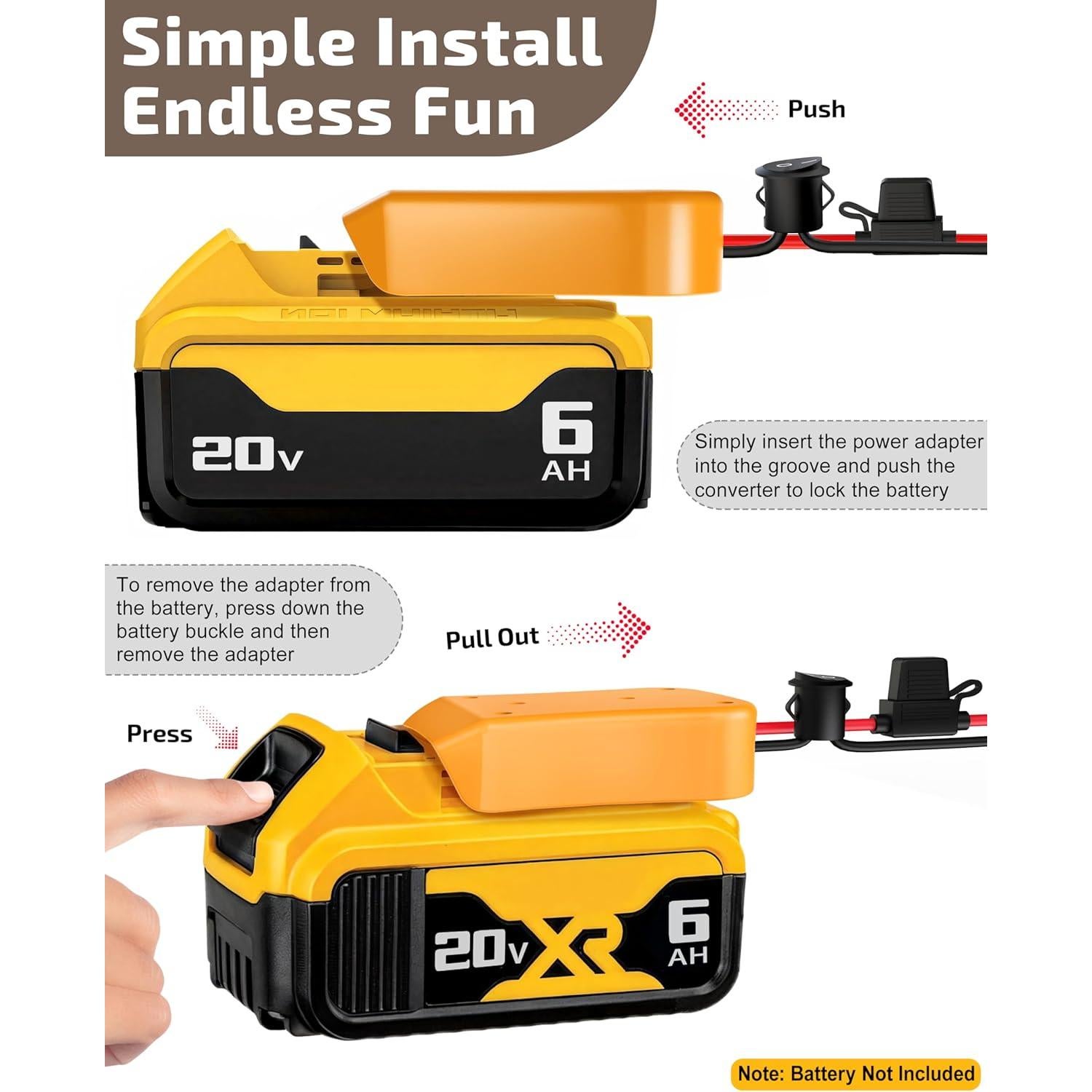 Adaptador de Batería Dewalt 20V Crivon con Interruptor Inline