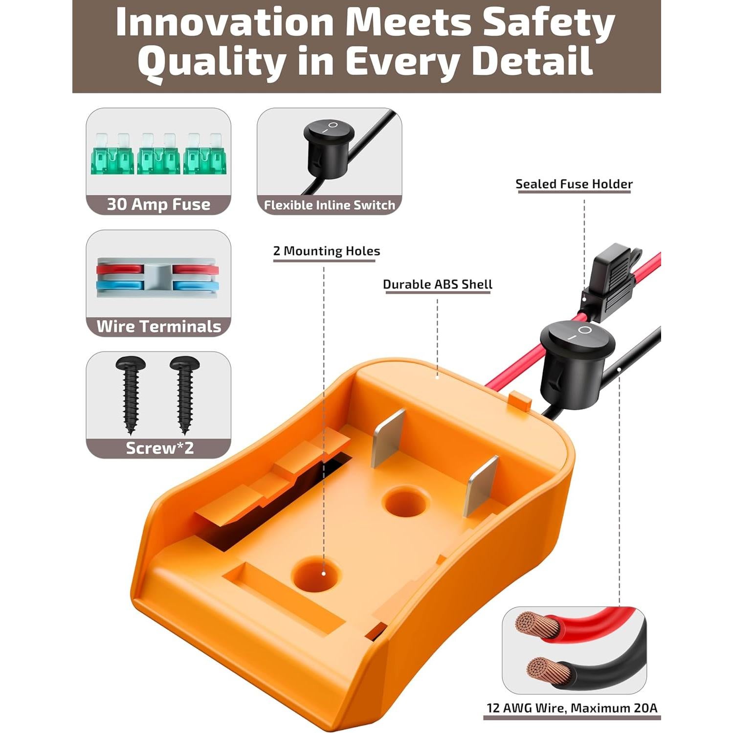 Adaptador de Batería Dewalt 20V Crivon con Interruptor Inline