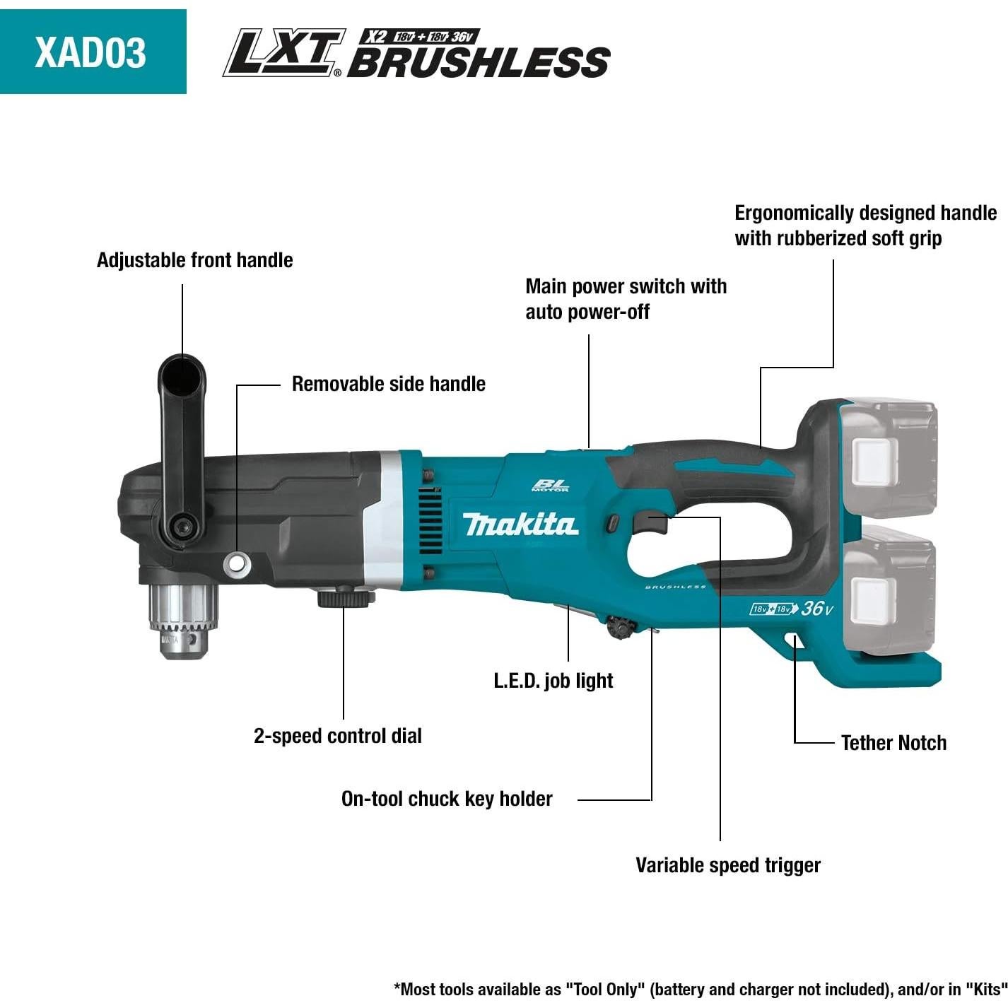 Taladro Angular Inalámbrico Makita XAD03PT 36V Kit 5.0Ah