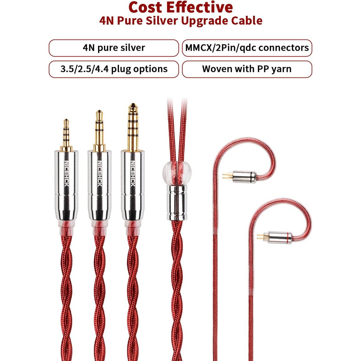 Cable de Auriculares NICEHCK RedAg 3.5mm MMCX Plata Pura 4N