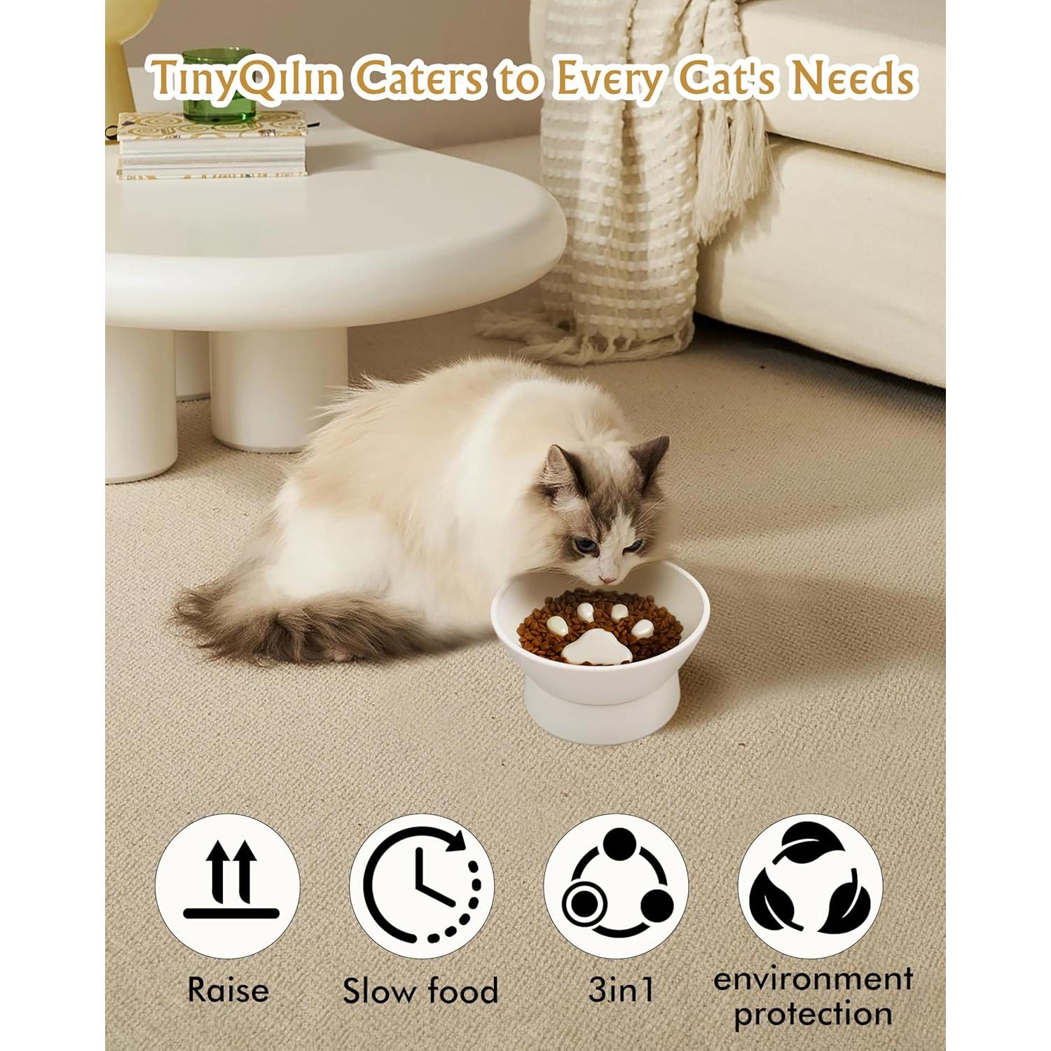 Cuenco Elevado para Gatos TinyQilin 2 en 1 12.7 cm Antiasfixia