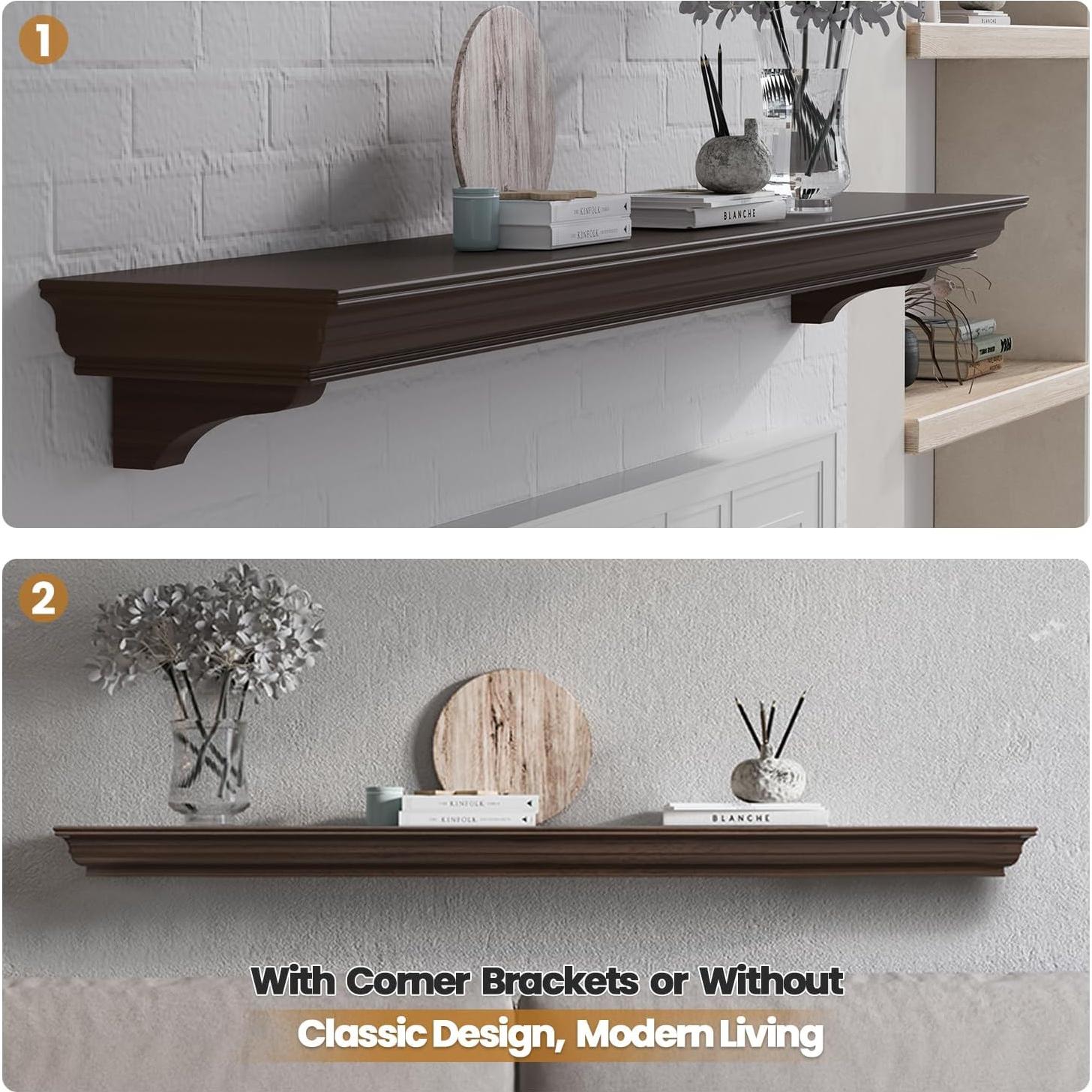 Estante de Manto de Chimenea ZELAZA 152.4 cm Nogal Flotante