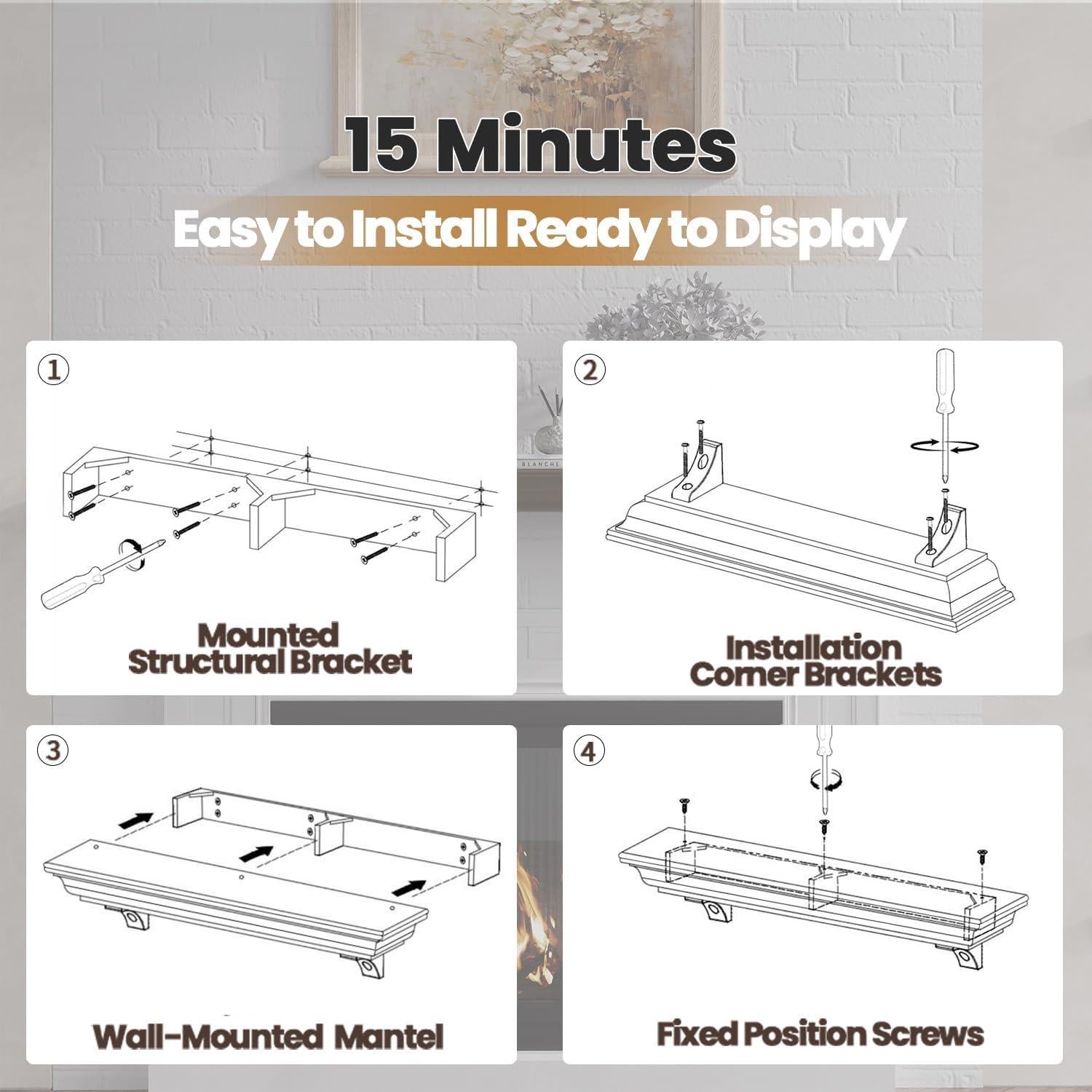Estante de Manto de Chimenea ZELAZA 152.4 cm Nogal Flotante