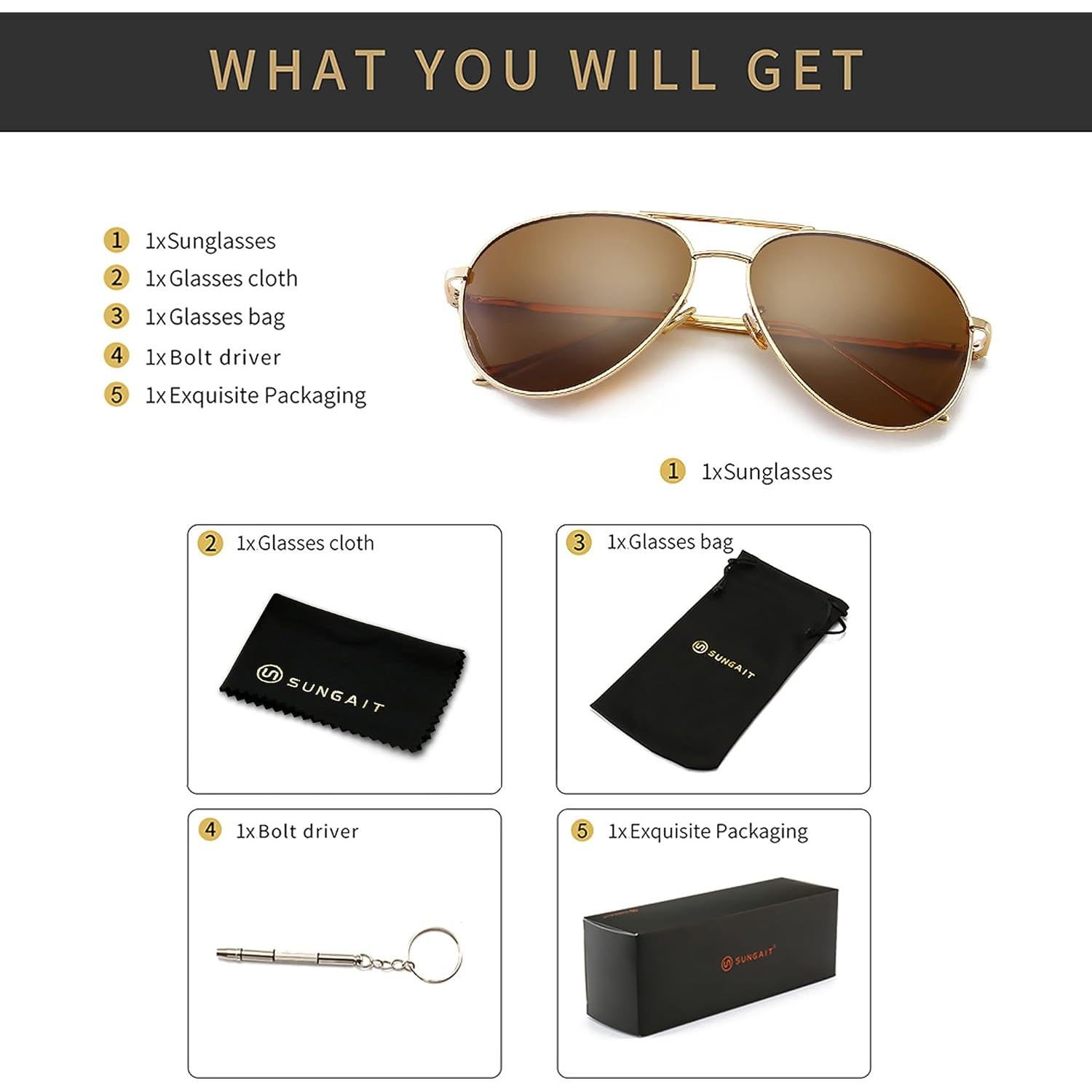 Gafas de sol aviador SUNGAIT - Lentes polarizados grandes