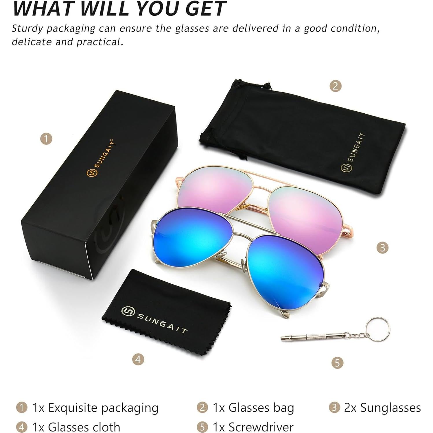 Gafas de sol aviador SUNGAIT - 2 pares polarizadas espejadas