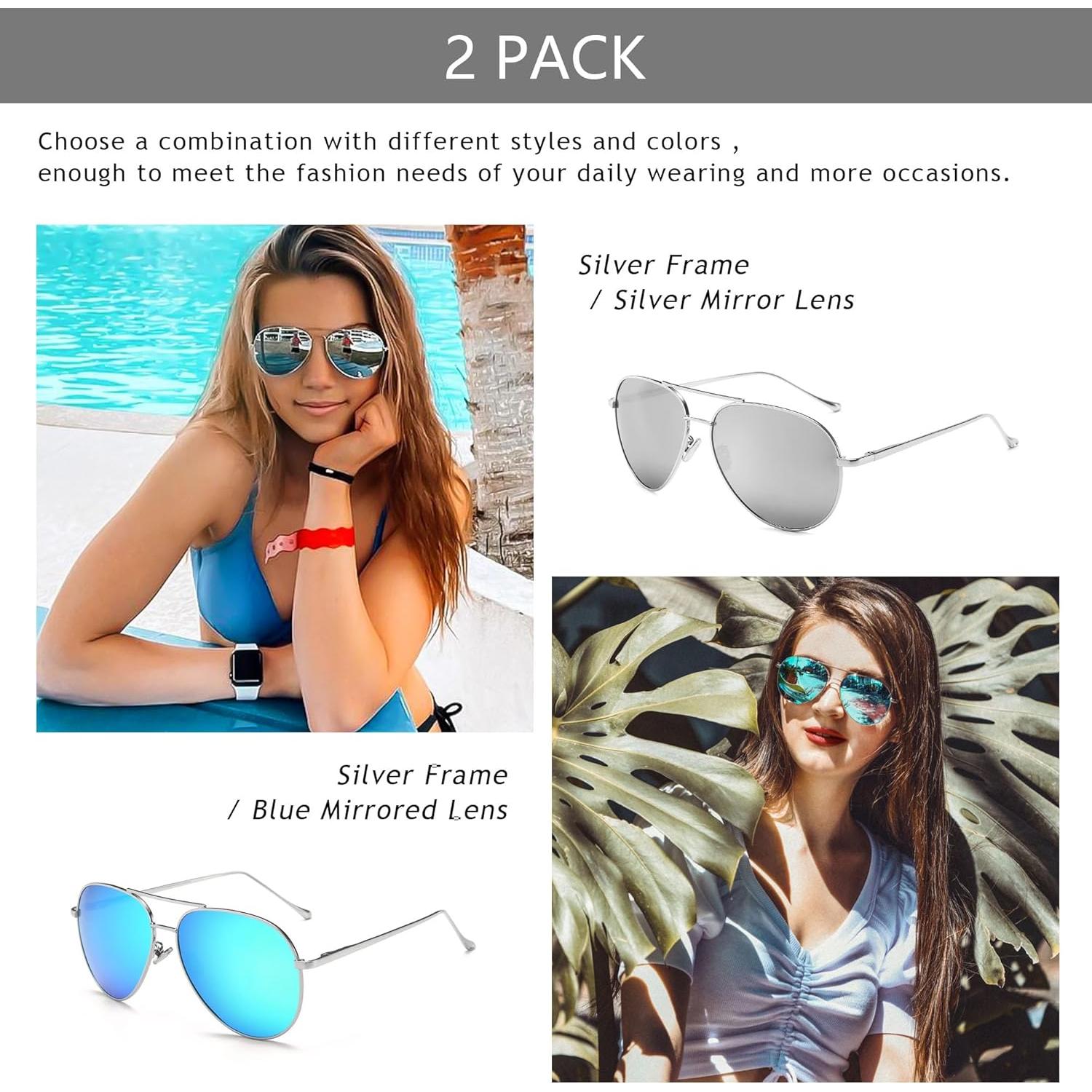 Gafas de sol aviador SUNGAIT - 2 pares polarizados para mujer