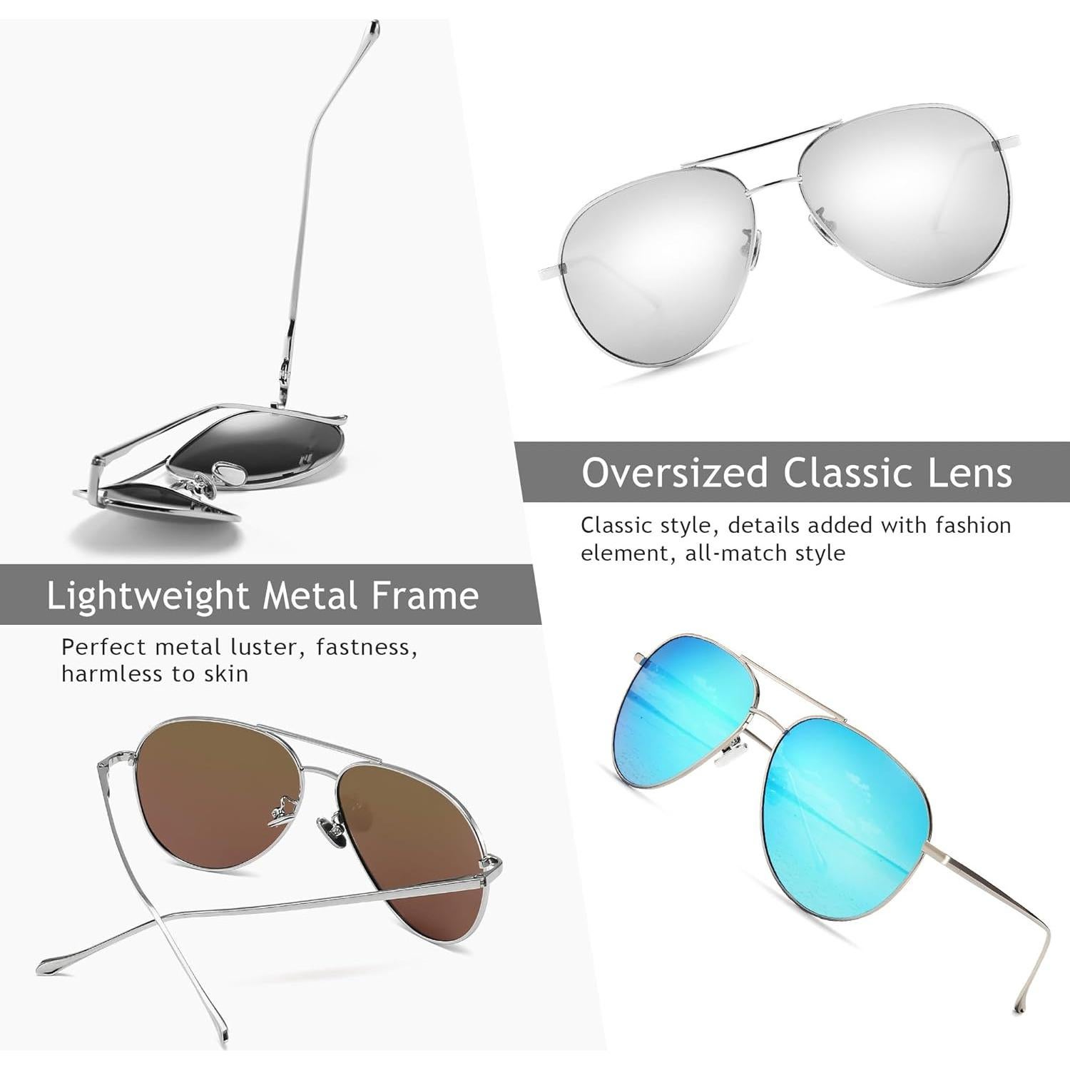 Gafas de sol aviador SUNGAIT - 2 pares polarizados para mujer