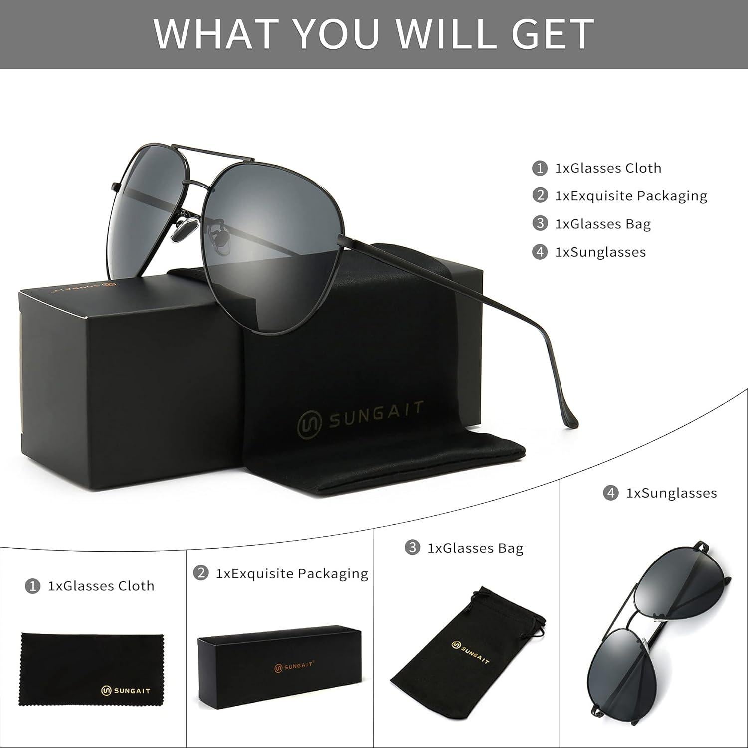 Gafas de sol oversized SUNGAIT - Lentes polarizados gris