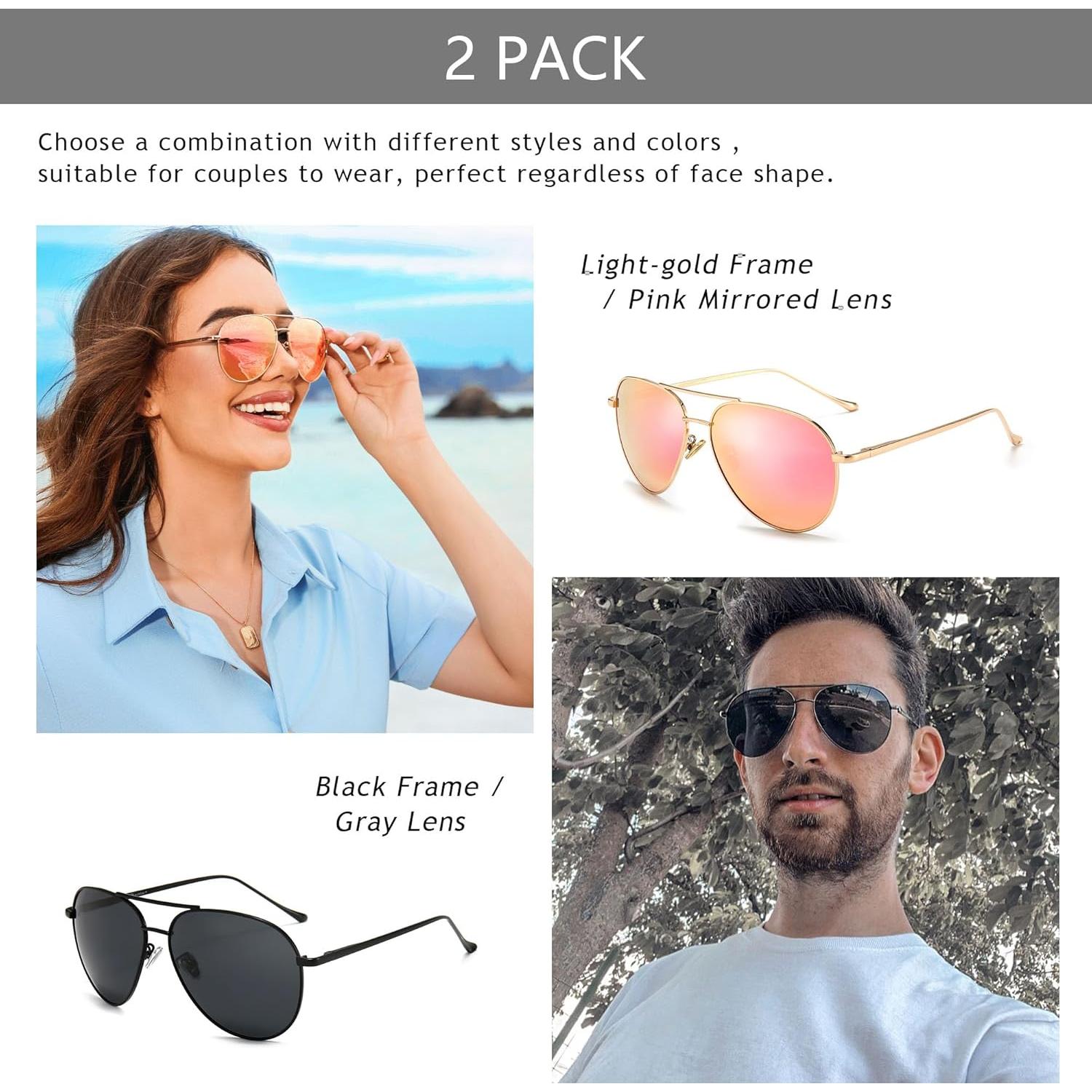 Gafas de sol aviador SUNGAIT - 2 pares polarizados ligeras