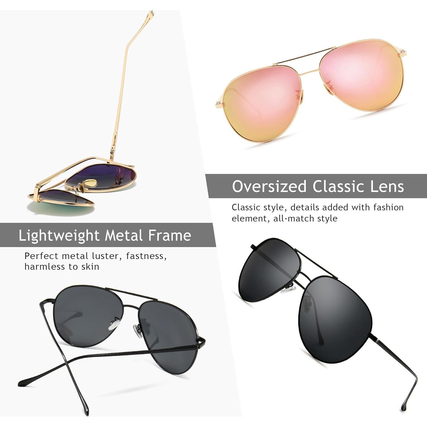 Gafas de sol aviador SUNGAIT - 2 pares polarizados ligeras