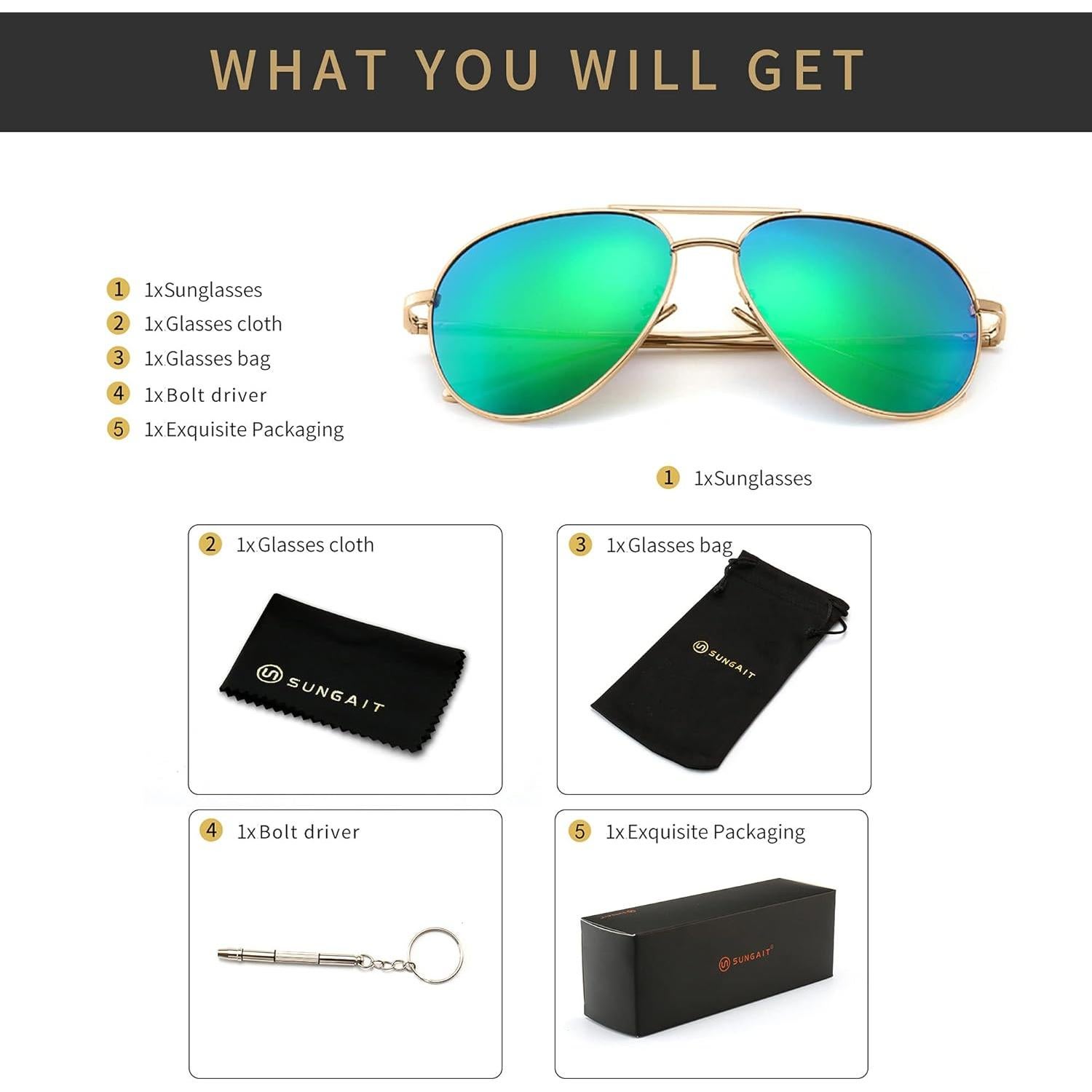 Gafas de sol oversized SUNGAIT - Lentes polarizados verdes