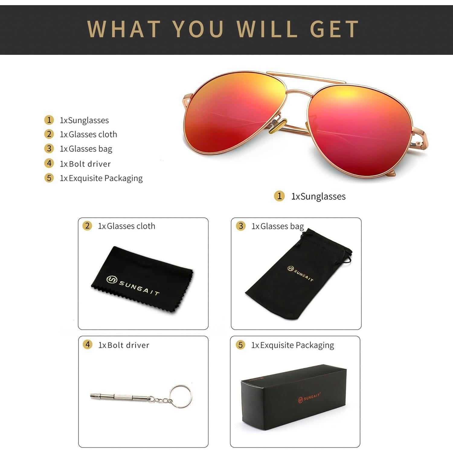 Gafas de sol oversized SUNGAIT - Lentes polarizados rojos