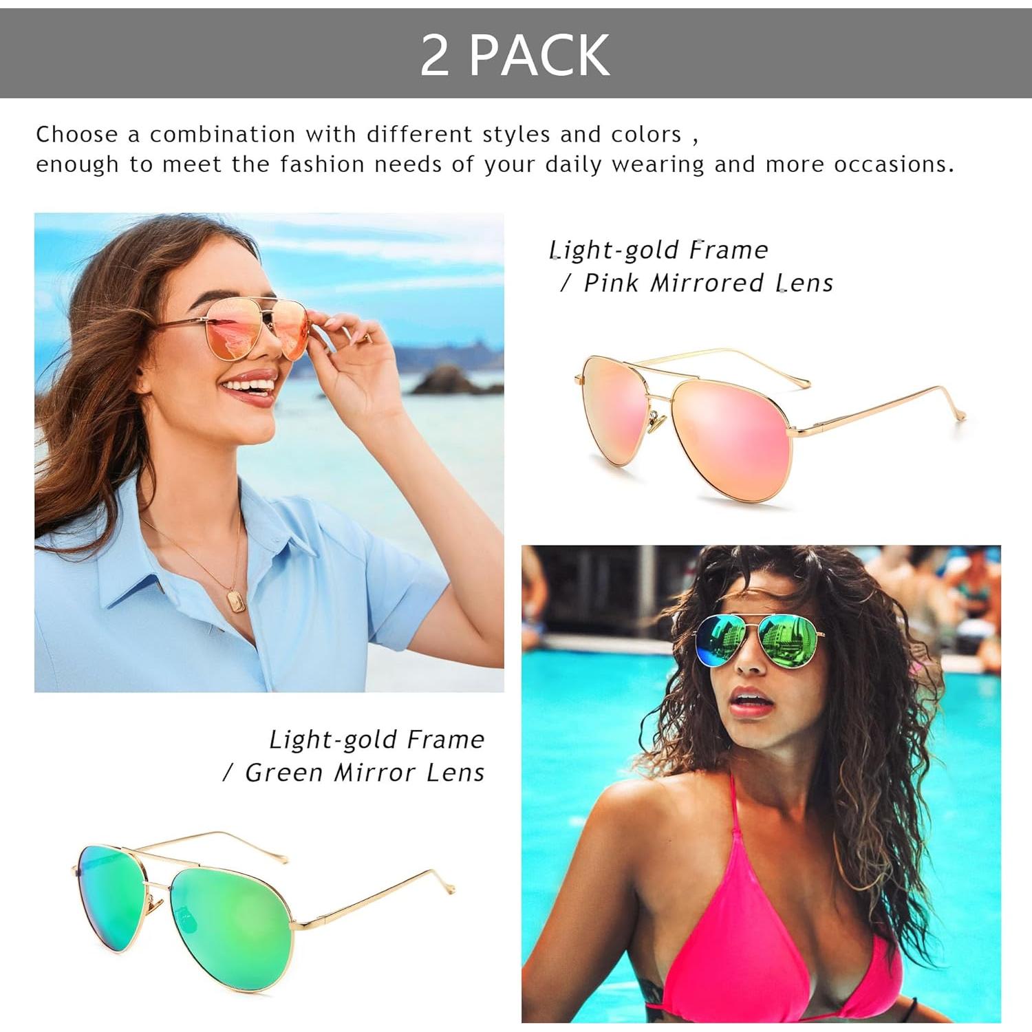 Gafas de sol aviador grandes SUNGAIT - Lentes polarizados 2 pares