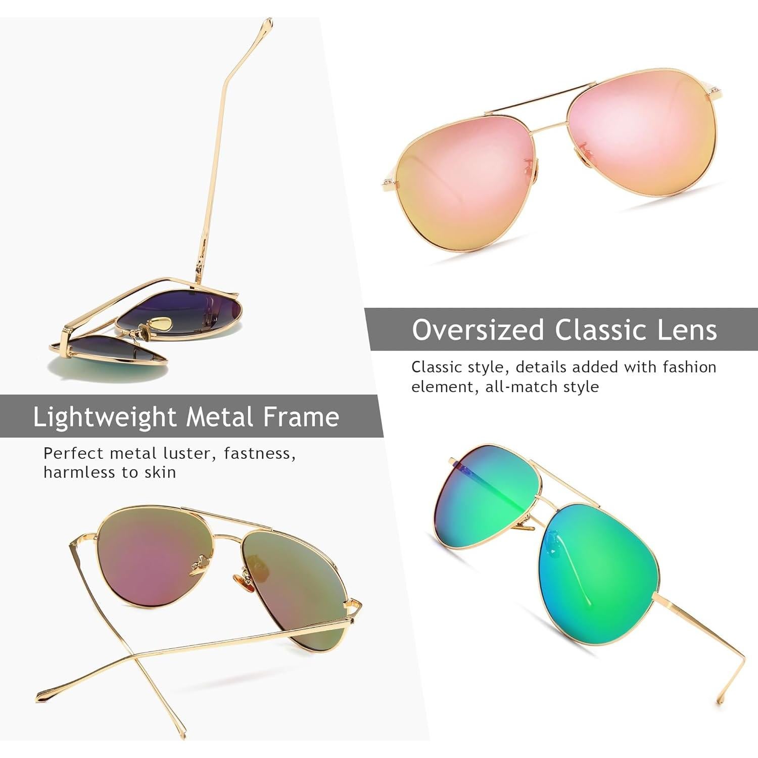 Gafas de sol aviador grandes SUNGAIT - Lentes polarizados 2 pares