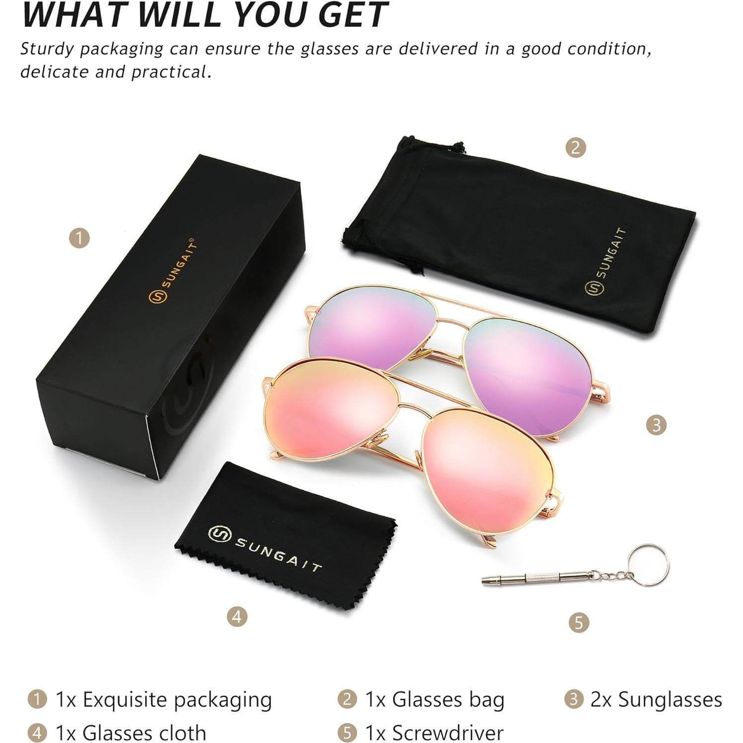 Gafas de sol aviador SUNGAIT - 2 pares polarizados espejados