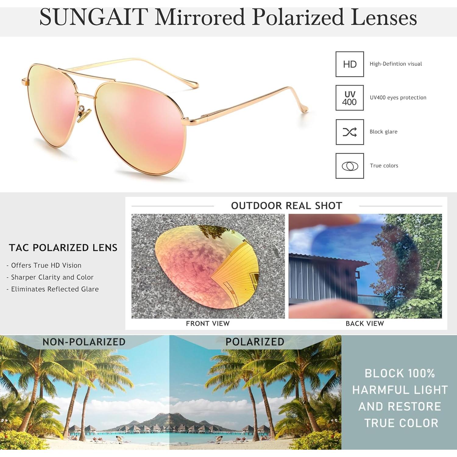 Gafas de sol aviador SUNGAIT - 2 pares polarizados espejados