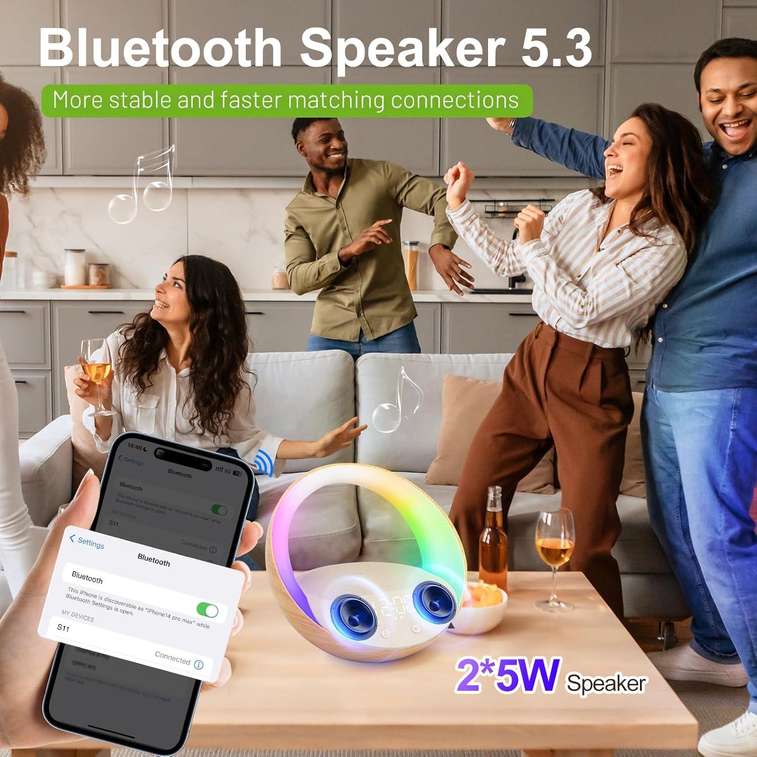 Altavoz Bluetooth 5.3 FUNFOR S11-Madera con Luz Nocturna