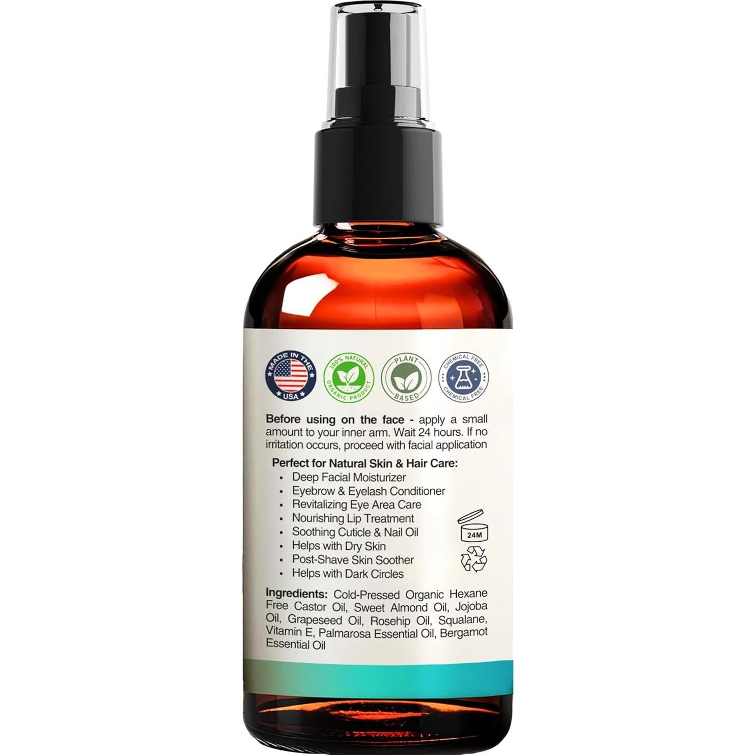 Aceite de Ricino Orgánico 28.35ml - Hidratante Facial y Ojos