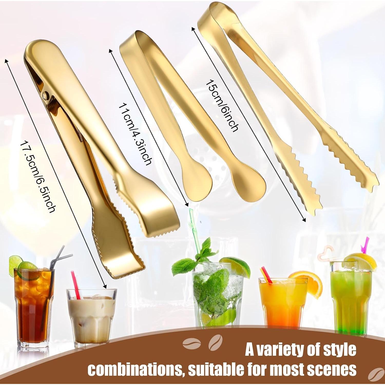 Juego de 4 Pinzas y Cucharas de Hielo Sieral Acero Inoxidable Oro