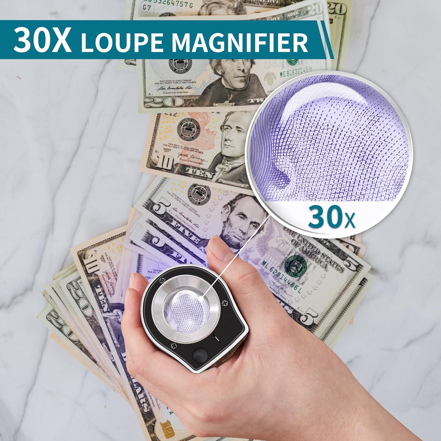 Lupa de Joyero JARLINK 30X 60X con Luz LED y UV - 2 Pack