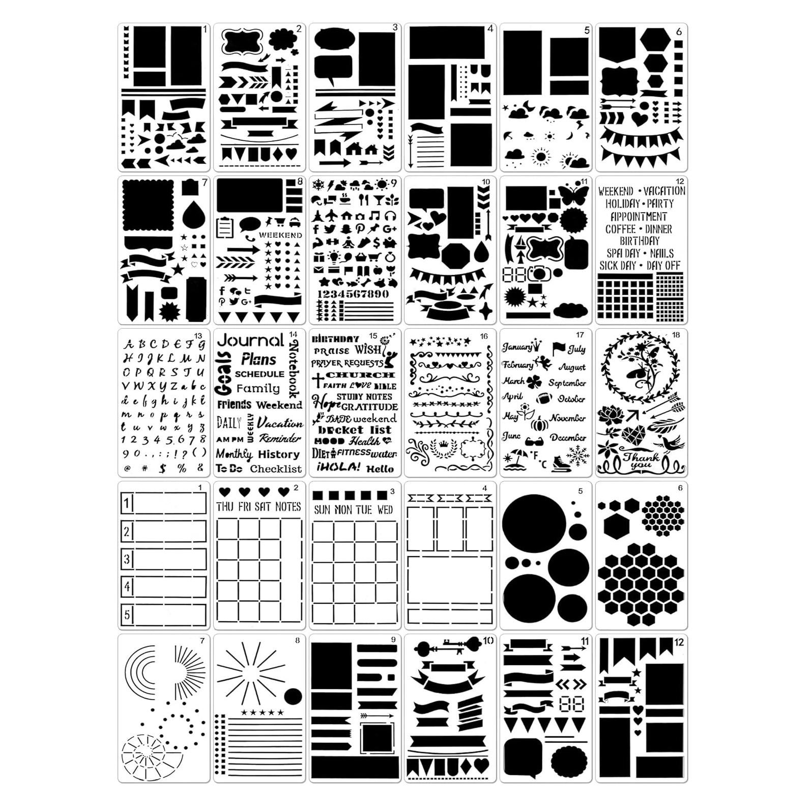 Conjunto de 30 Plantillas de Dibujo Tenare 10.16x17.78cm