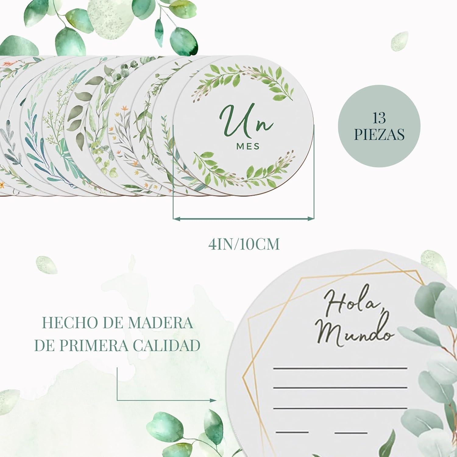 Discos de Hitos Mensuales para Bebés Fiber + Flower - 12 Piezas de Madera