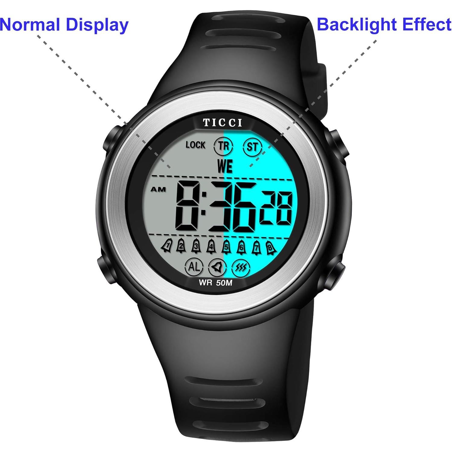 Reloj de Alarma Vibrante TICCI Unisex Impermeable 8 Alarmas