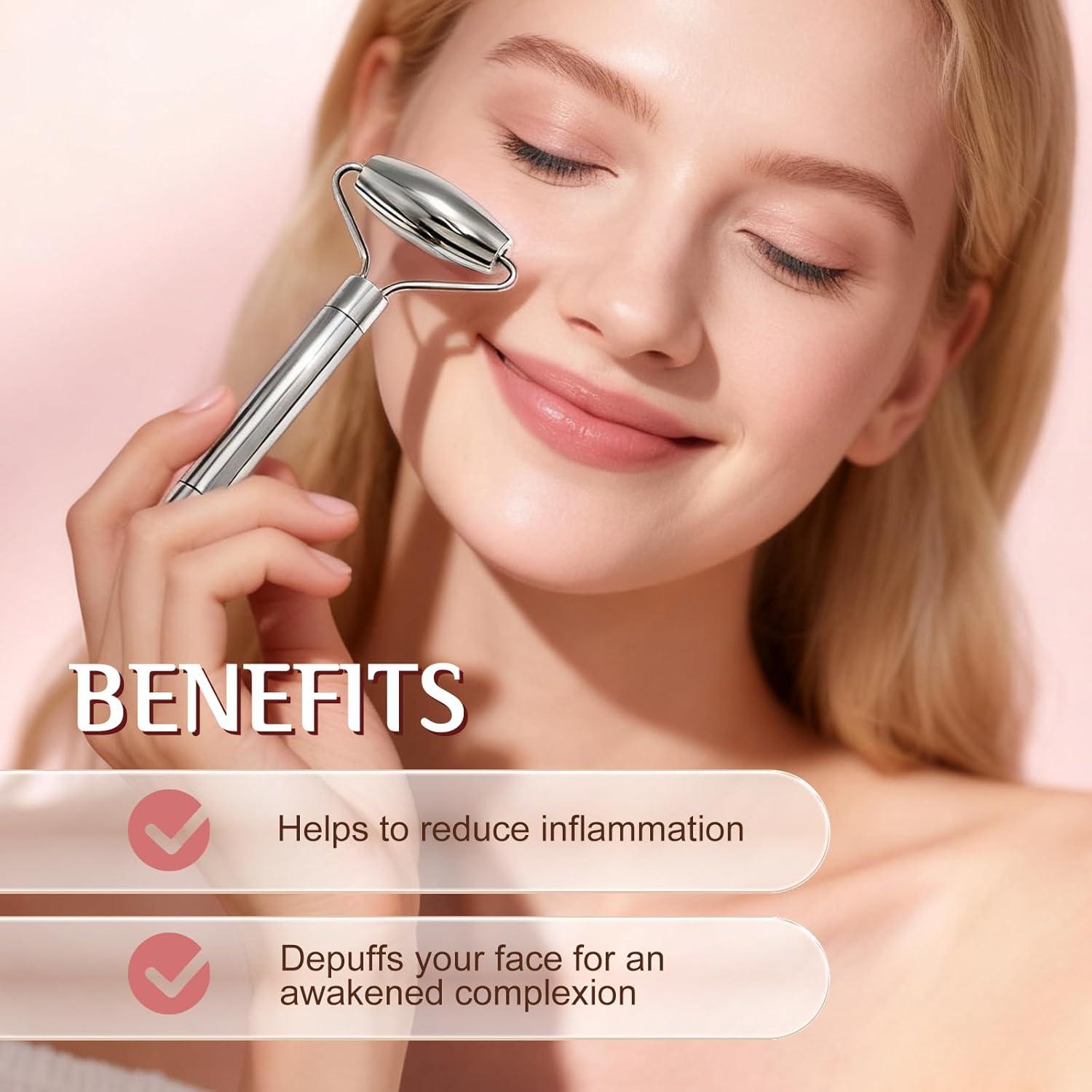 Gua Sha y Rodillo Facial Acero Inoxidable - Masaje Drenaje Linfático